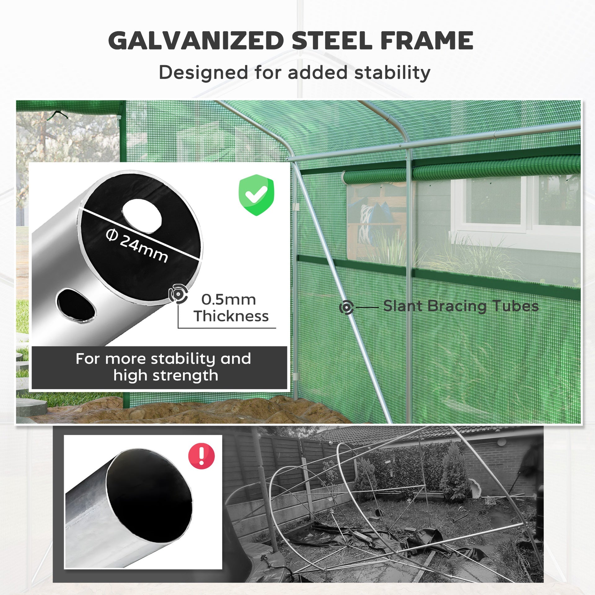 Outsunny 13' x 10' x 6.5' Tunnel Greenhouse Hoop House with Upgraded Galvanized Steel Frame and Large Windows, Green