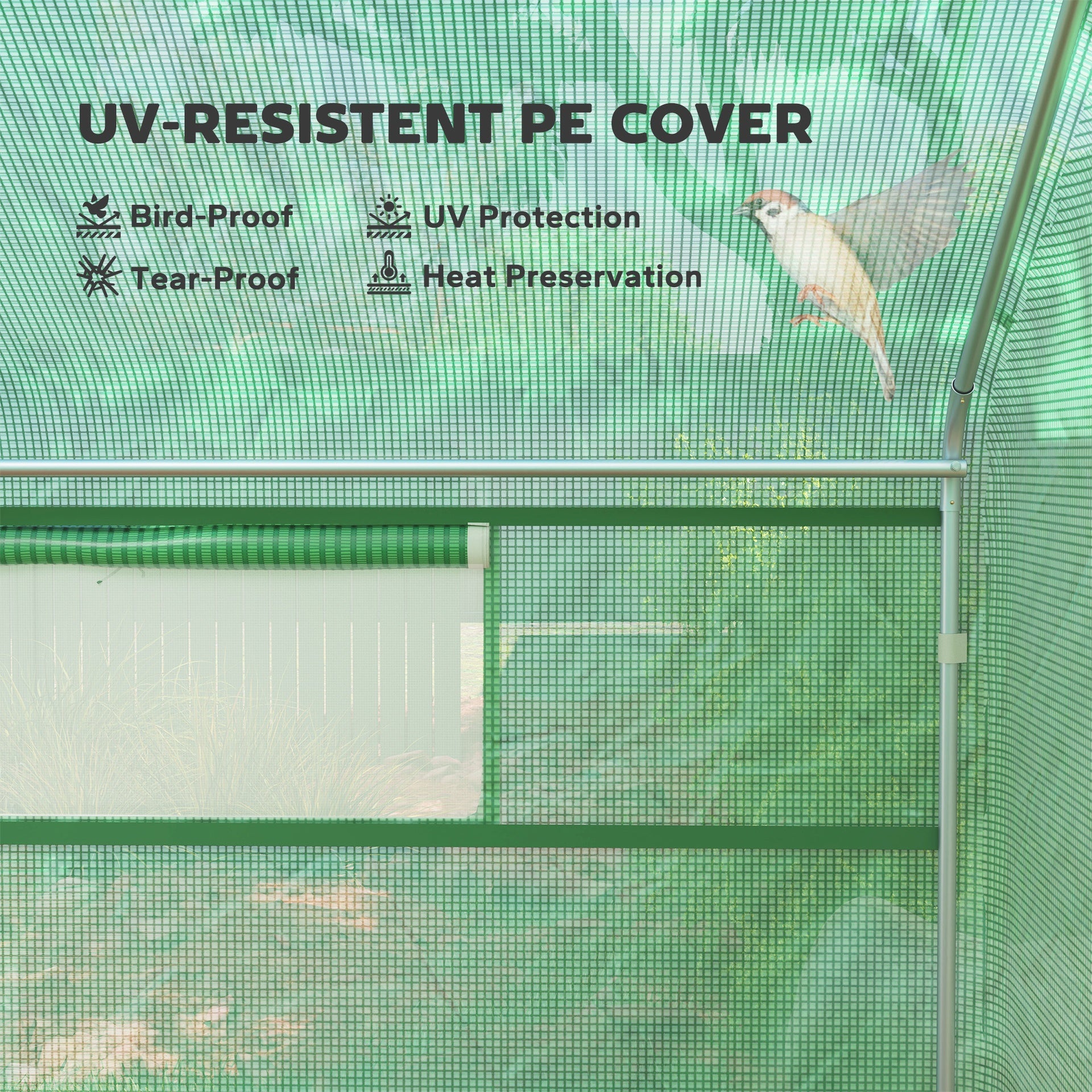 Outsunny 13' x 10' x 6.5' Tunnel Greenhouse Hoop House with Upgraded Galvanized Steel Frame and Large Windows, Green