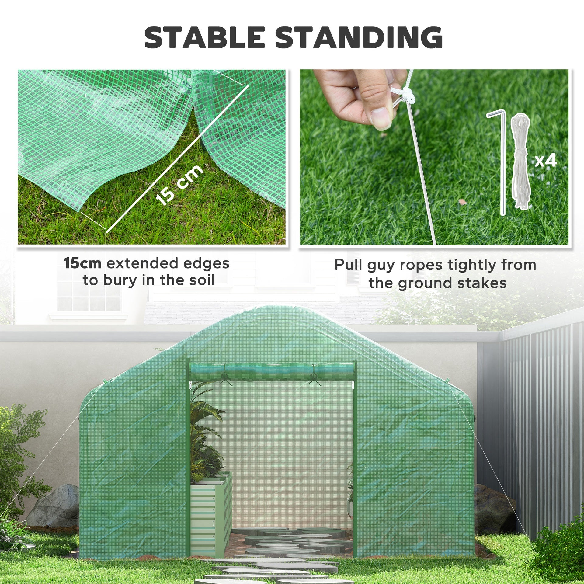 Outsunny 13' x 10' x 6.5' Tunnel Greenhouse Hoop House with Upgraded Galvanized Steel Frame and Large Windows, Green