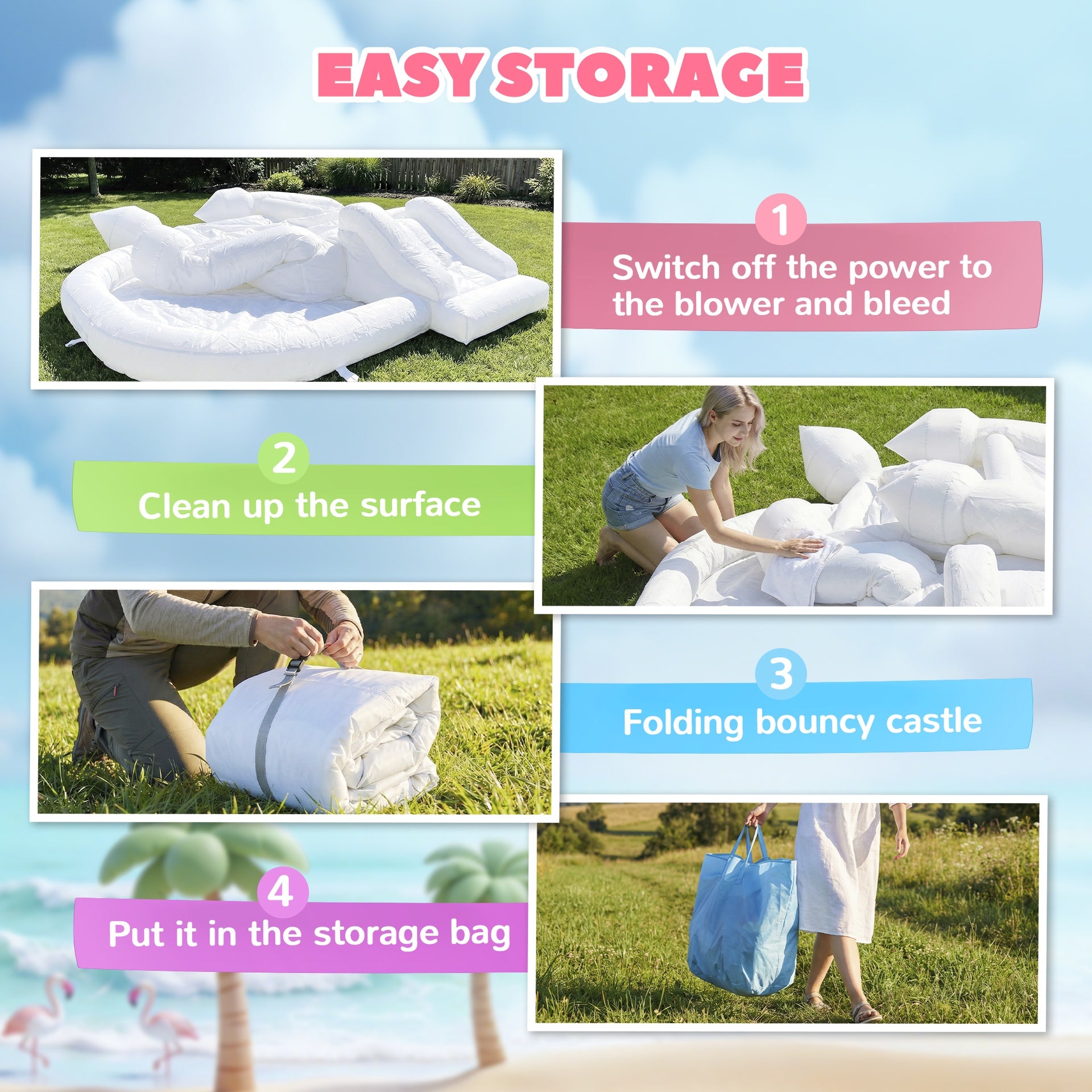 Qaba Inflatable Bounce House, 3-in-1 White Castle Bouncy House with Slide, Ball Pit and 370W Blower for Kids Ages 3-8, White