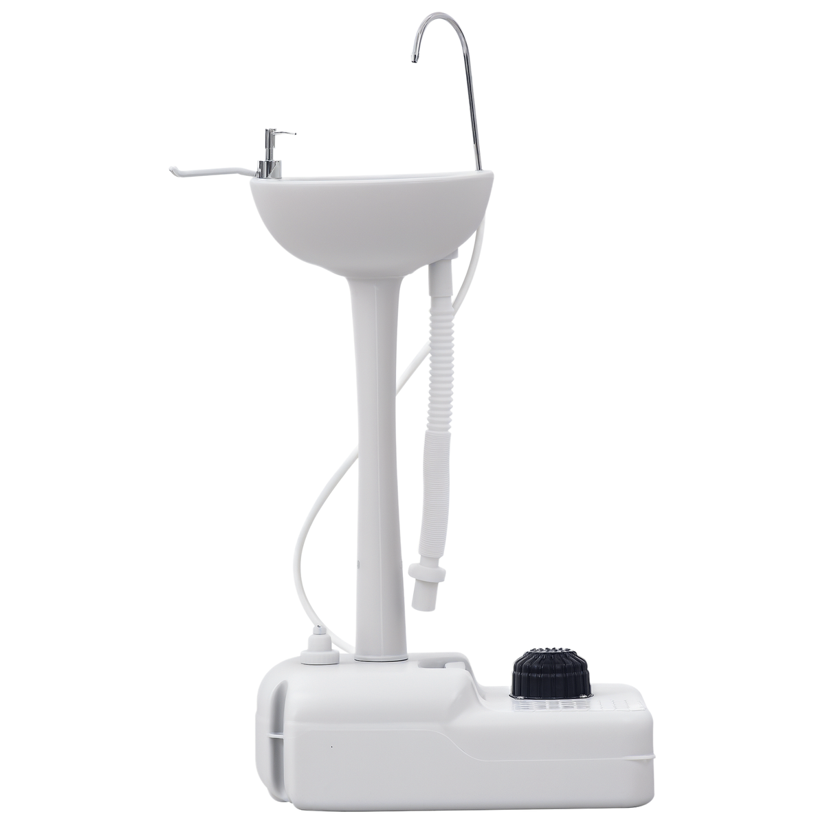 kleankin Portable Camping Sink, Portable Sink Hand Wash Station with 4.5 Gallon (17L) Tank, Rolling Wheels, Soap Dispenser, Towel Holder for RV, Outdoor Events, Gatherings, HDPE, White