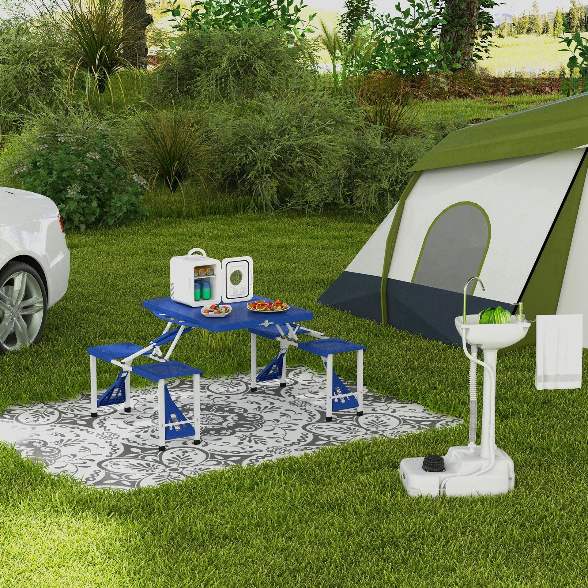 kleankin Portable Camping Sink, Portable Sink Hand Wash Station with 4.5 Gallon (17L) Tank, Rolling Wheels, Soap Dispenser, Towel Holder for RV, Outdoor Events, Gatherings, HDPE, White