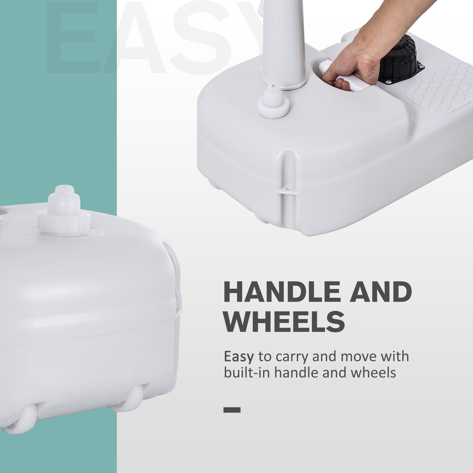 kleankin Portable Camping Sink, Portable Sink Hand Wash Station with 4.5 Gallon (17L) Tank, Rolling Wheels, Soap Dispenser, Towel Holder for RV, Outdoor Events, Gatherings, HDPE, White