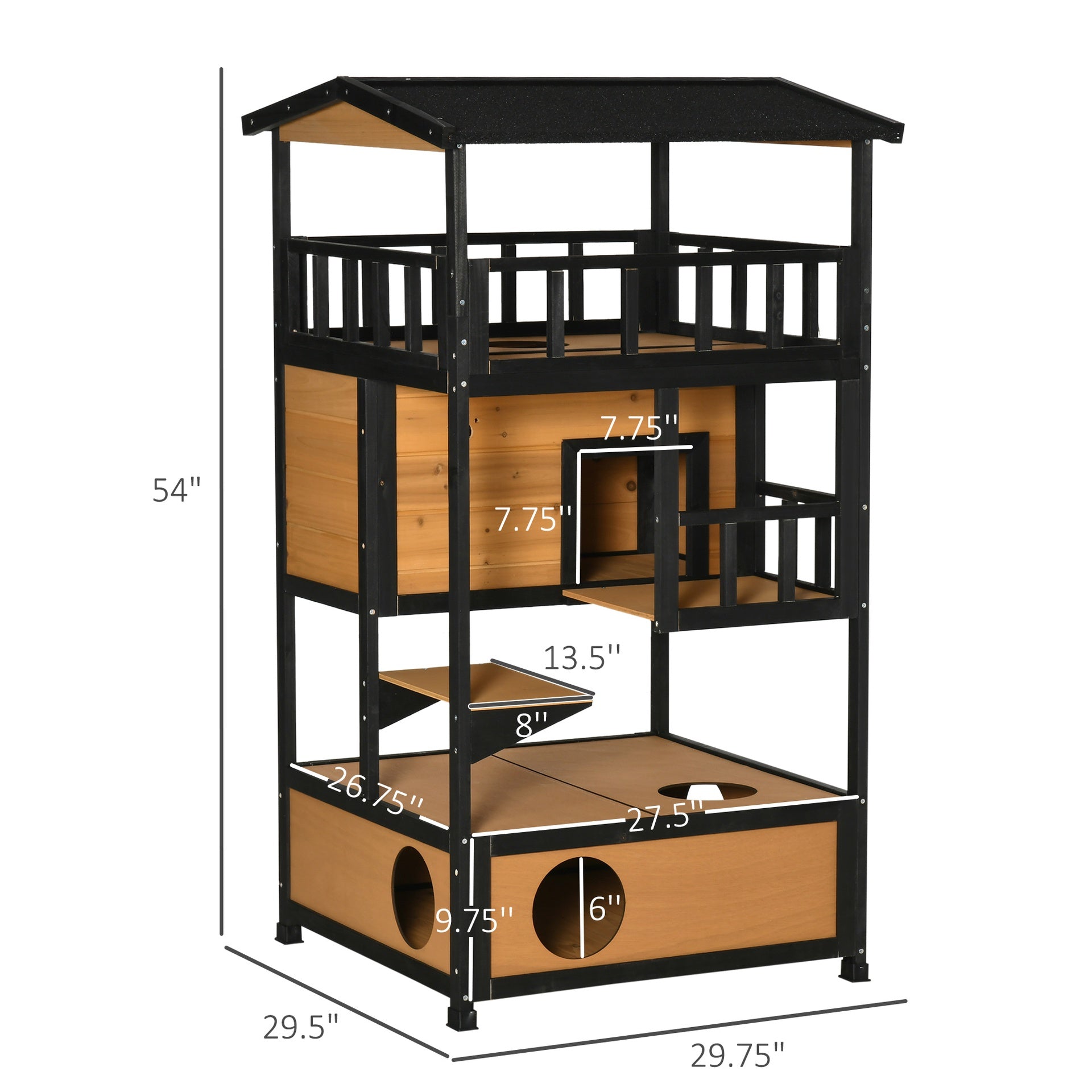 PawHut Wooden Outdoor Cat House, Feral Cat Shelter Kitten Condo with Asphalt Roof, Escape Doors, Condo, Jumping Platform, Yellow