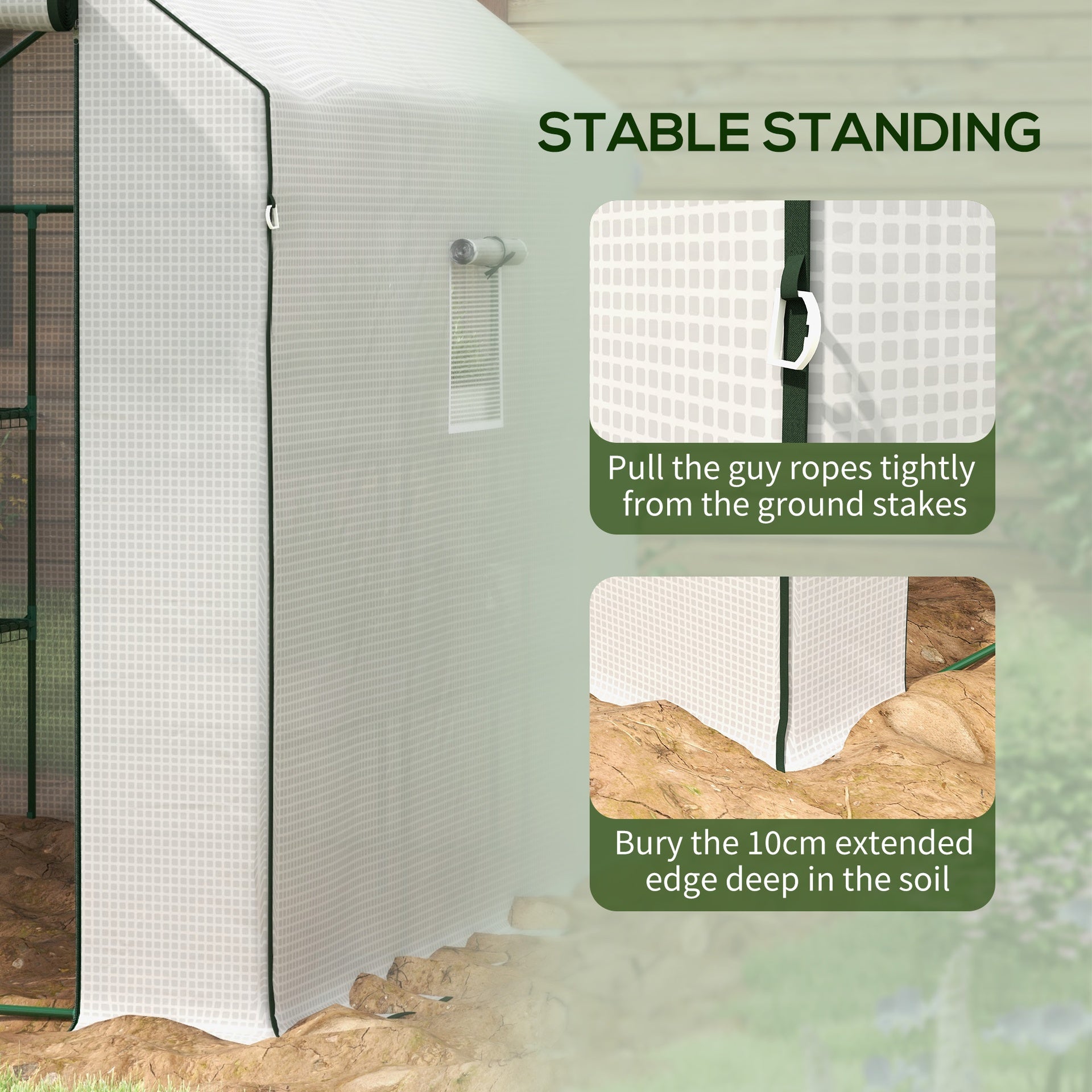 Outsunny Portable Greenhouse, Water/UV Resistant Walk-In Small Outdoor Green House with 2 Tier Flower Rack Shelves, White