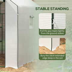 Outsunny Portable Greenhouse, Water/UV Resistant Walk-In Small Outdoor Green House with 2 Tier Flower Rack Shelves, White