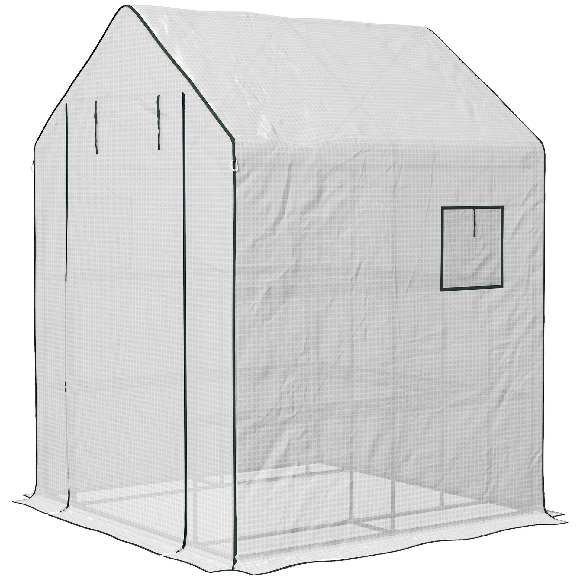 Outsunny Portable Greenhouse, Water/UV Resistant Walk-In Small Outdoor Green House with 2 Tier Flower Rack Shelves, White