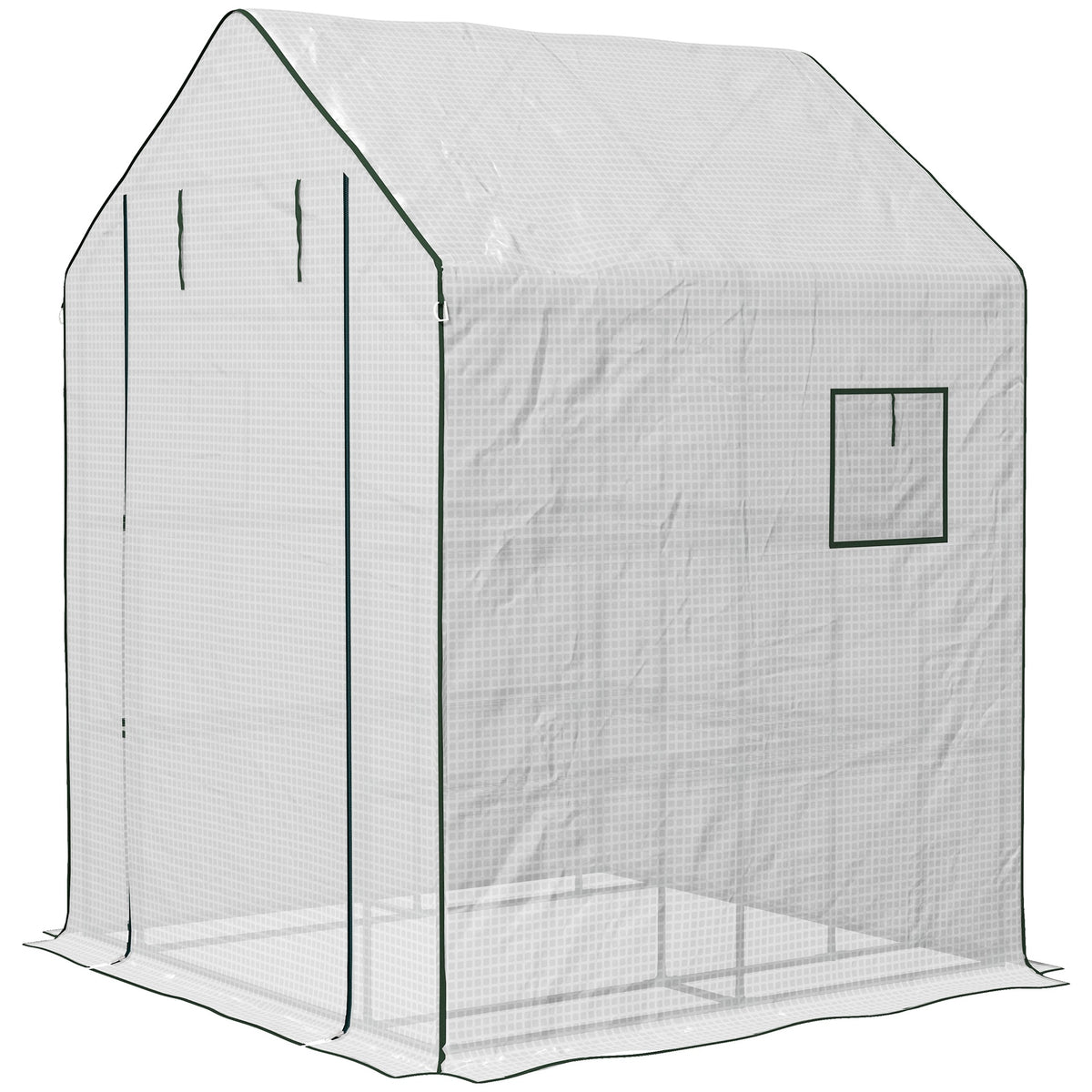 Outsunny Portable Greenhouse, Water/UV Resistant Walk-In Small Outdoor Green House with 2 Tier Flower Rack Shelves, White