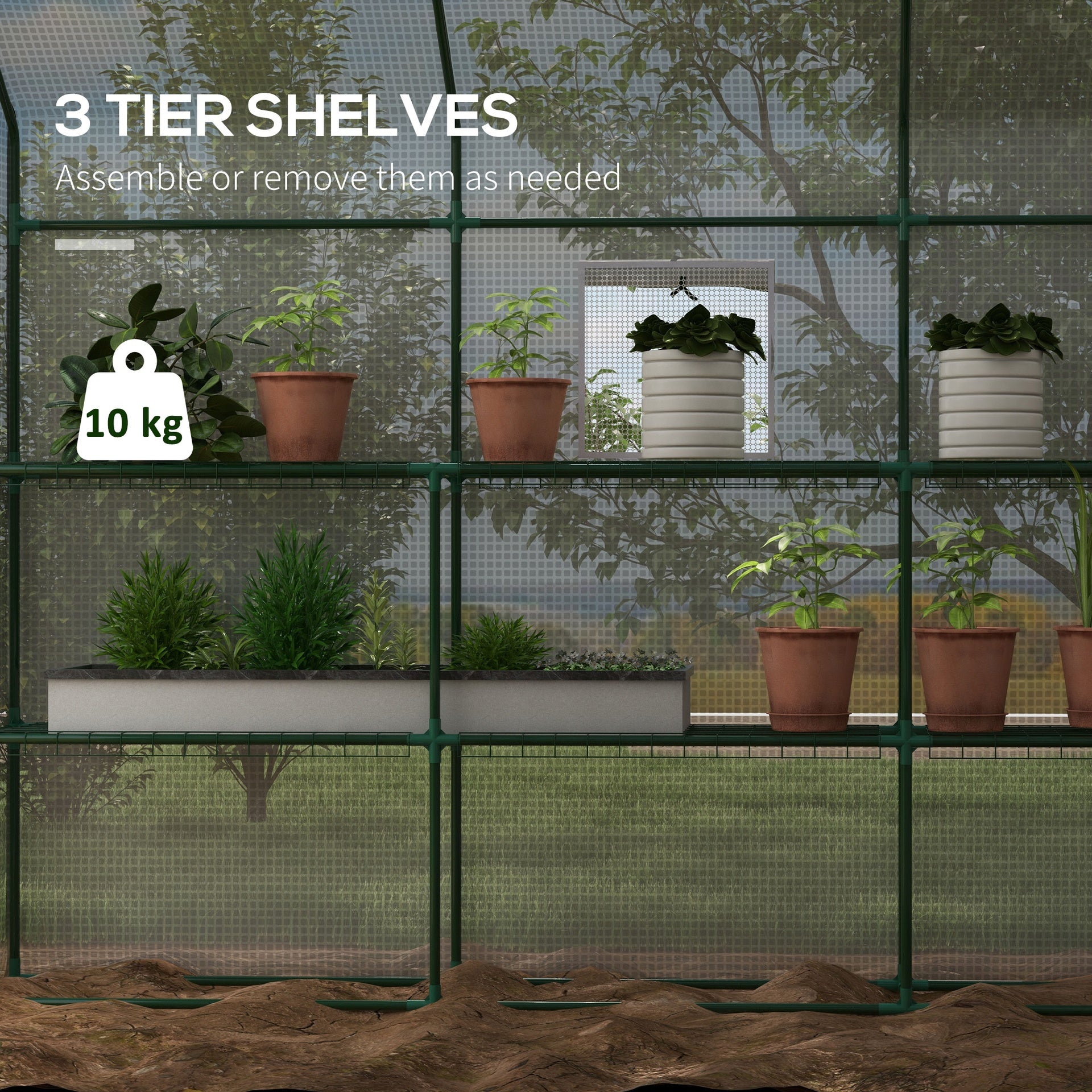 Outsunny Portable Greenhouse, Water/UV Resistant Walk-In Small Outdoor Green House with 2 Tier Flower Rack Shelves, White