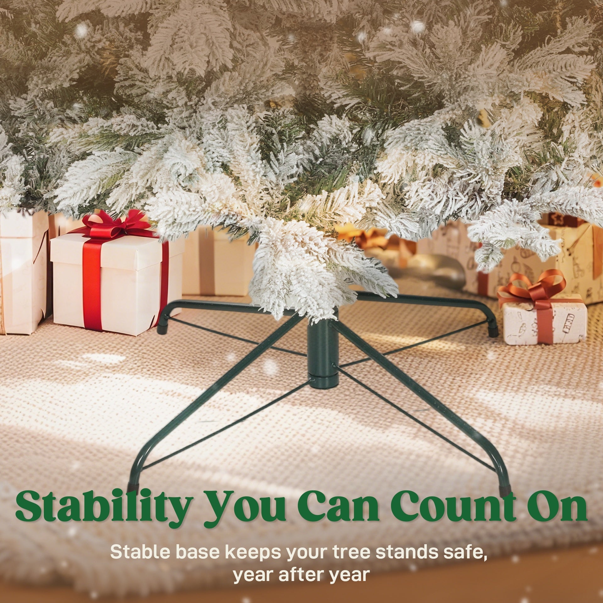 HOMCOM 9 ft Artificial Frosted Christmas Tree with Realistic Branches, Wide Full Spruce, Hinged Xmas Tree, Easy Assembly