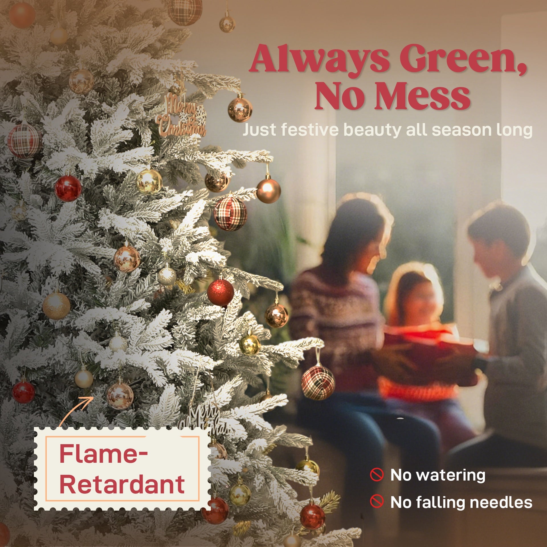 HOMCOM 9 ft Artificial Frosted Christmas Tree with Realistic Branches, Wide Full Spruce, Hinged Xmas Tree, Easy Assembly