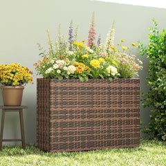 Outsunny Tall Rectangular Planter with Removable Liner, Holes, PE Wicker Large Planter Box for Indoor Outdoor Plants, Brown