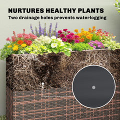 Outsunny Tall Rectangular Planter with Removable Liner, Holes, PE Wicker Large Planter Box for Indoor Outdoor Plants, Brown