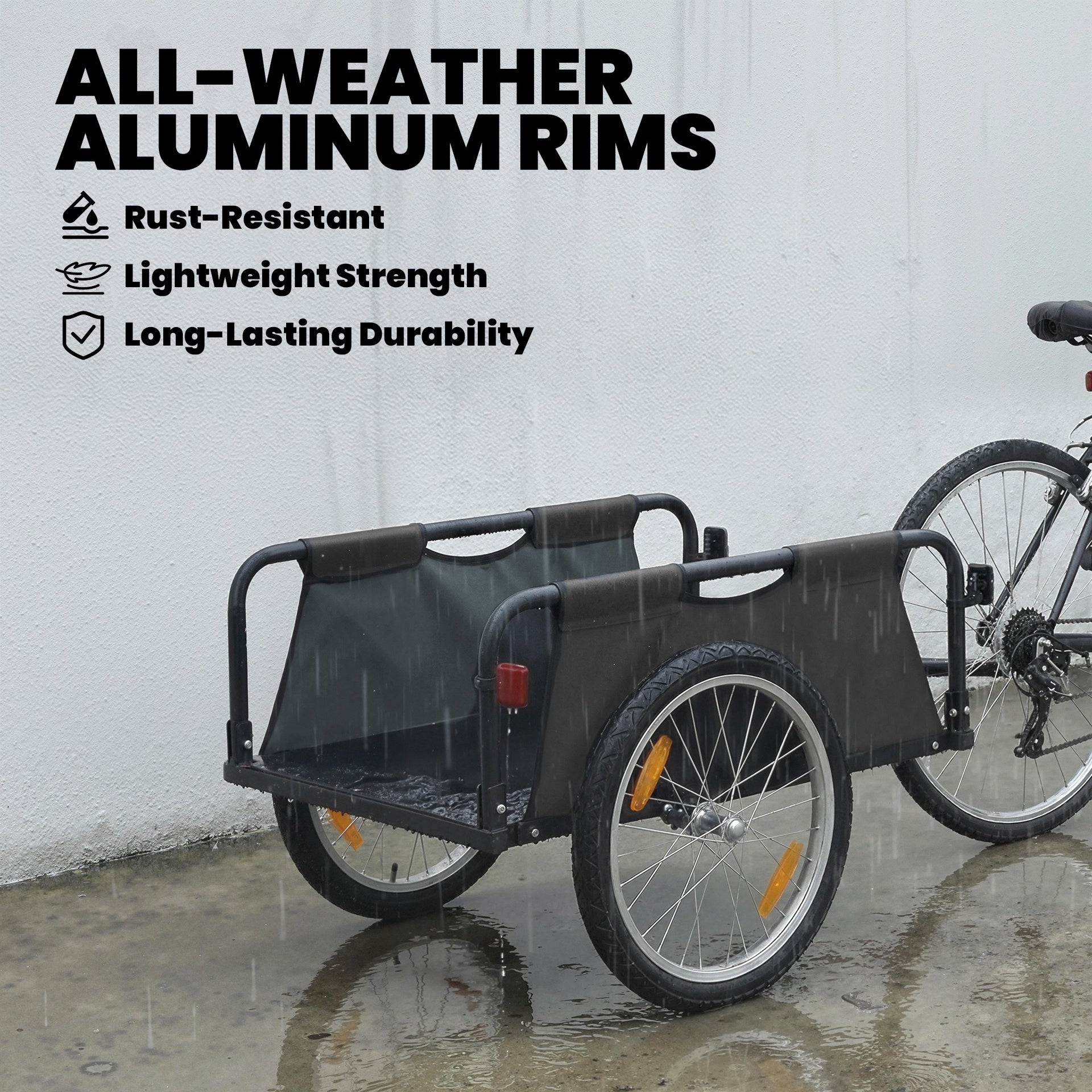 Soozier Bike Cargo Trailer, Bicycle Trailer Wagon Cart with Quick Release 16" Pneumatic Wheels, Aluminum Rims, Red Flag, Gray