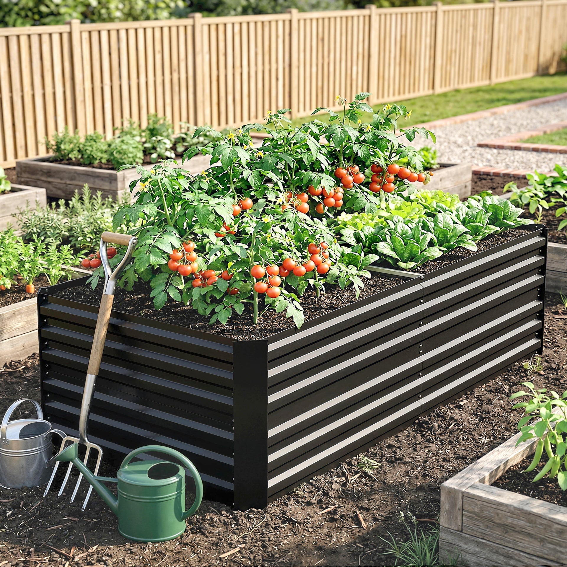 Outsunny Galvanized Raised Garden Bed, Steel Outdoor Planters with Reinforced Rods, 71" x 36" x 23", Black