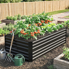 Outsunny Galvanized Raised Garden Bed, Steel Outdoor Planters with Reinforced Rods, 71" x 36" x 23", Black