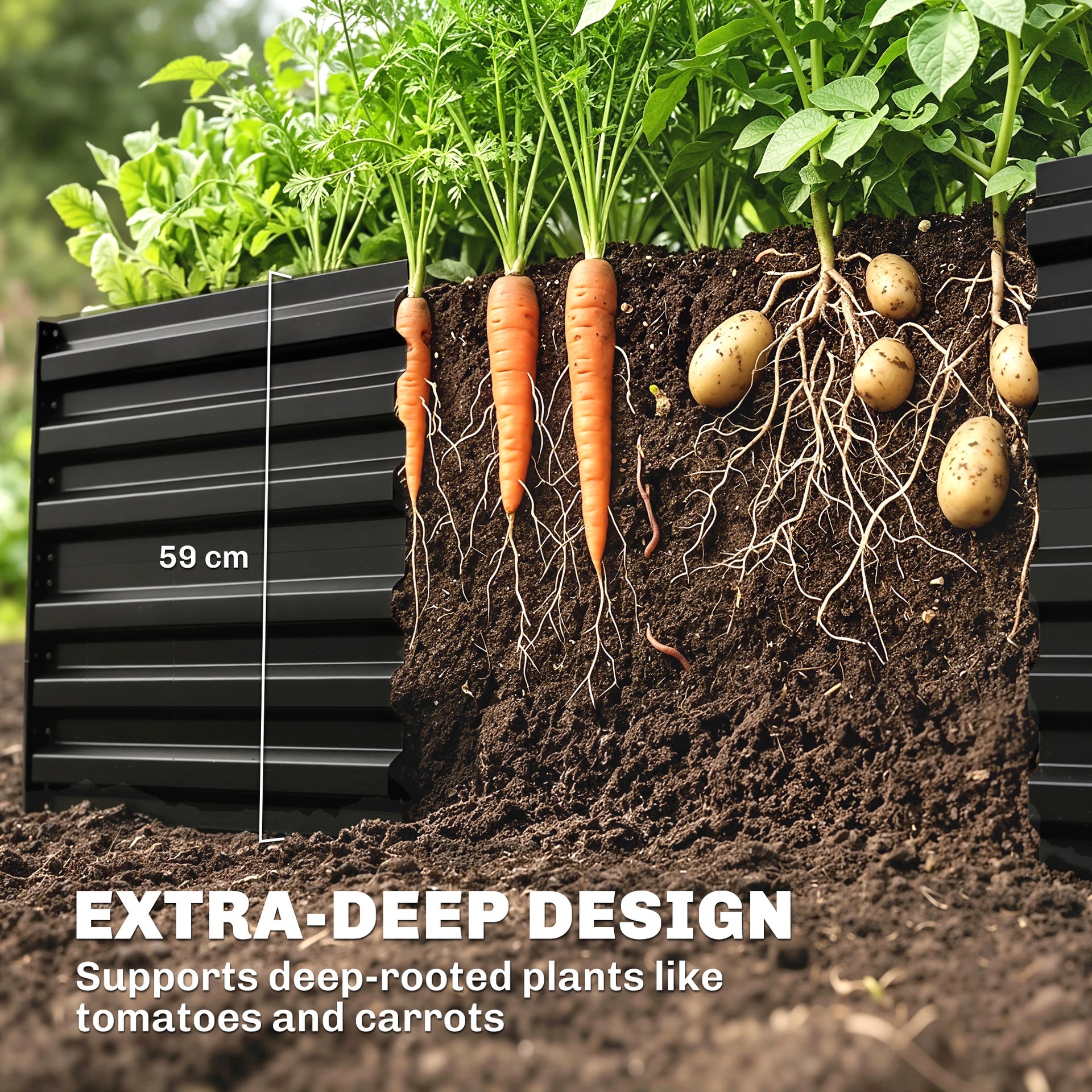 Outsunny Galvanized Raised Garden Bed, Steel Outdoor Planters with Reinforced Rods, 71" x 36" x 23", Black