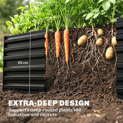 Outsunny Galvanized Raised Garden Bed, Steel Outdoor Planters with Reinforced Rods, 71" x 36" x 23", Black