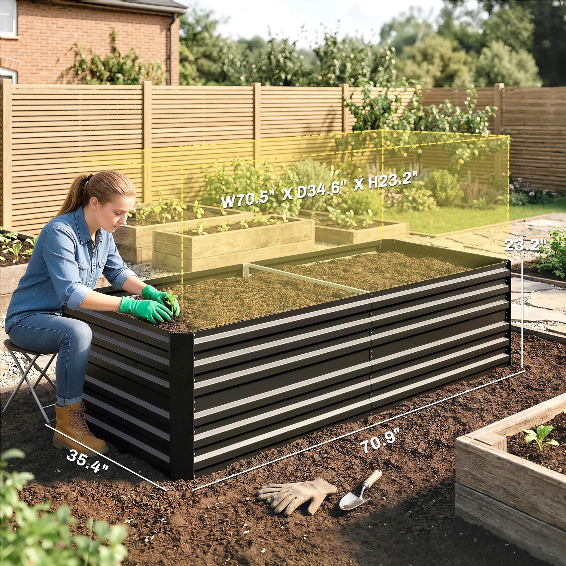 Outsunny Galvanized Raised Garden Bed, Steel Outdoor Planters with Reinforced Rods, 71" x 36" x 23", Black