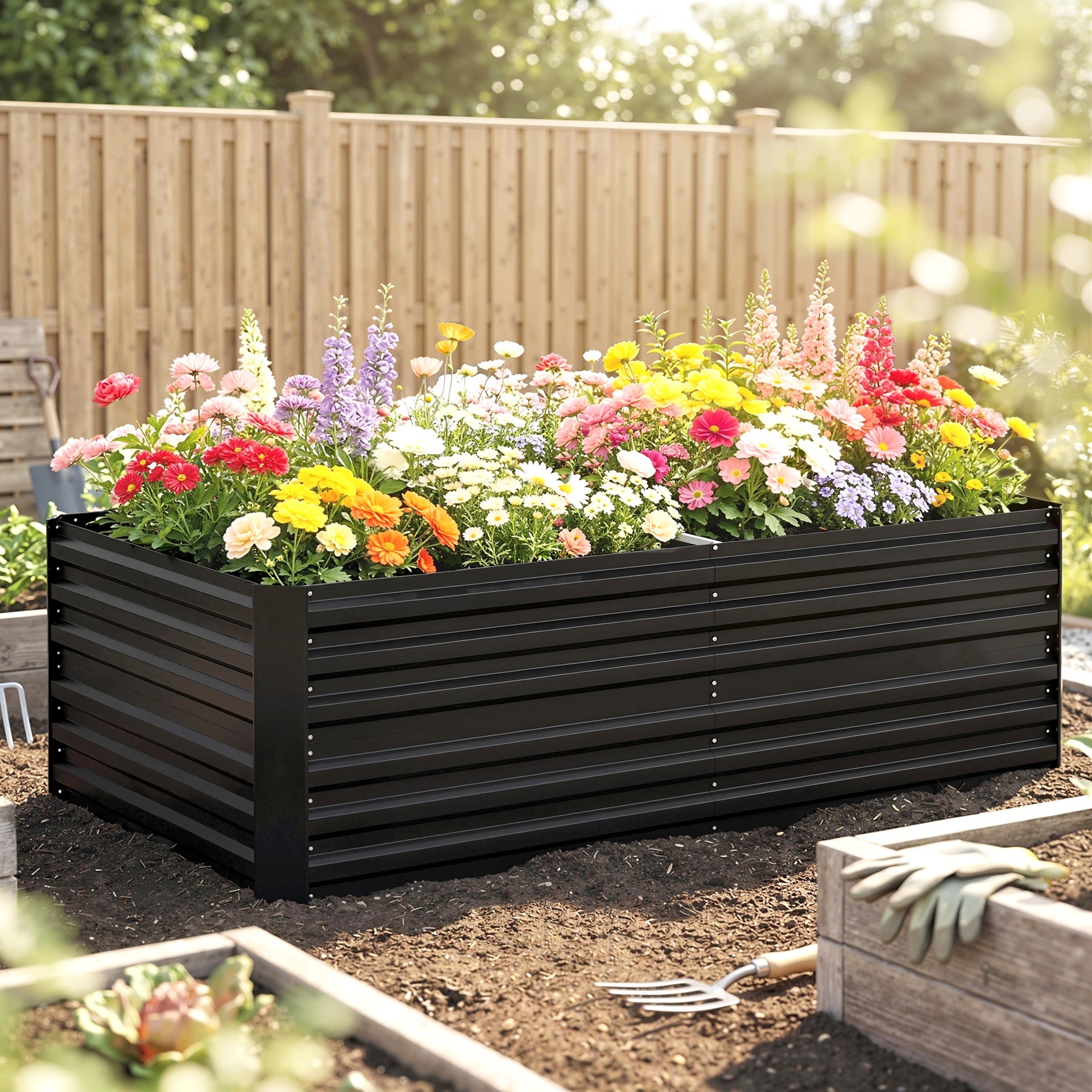 Outsunny Galvanized Raised Garden Bed, Steel Outdoor Planters with Reinforced Rods, 71" x 36" x 23", Black