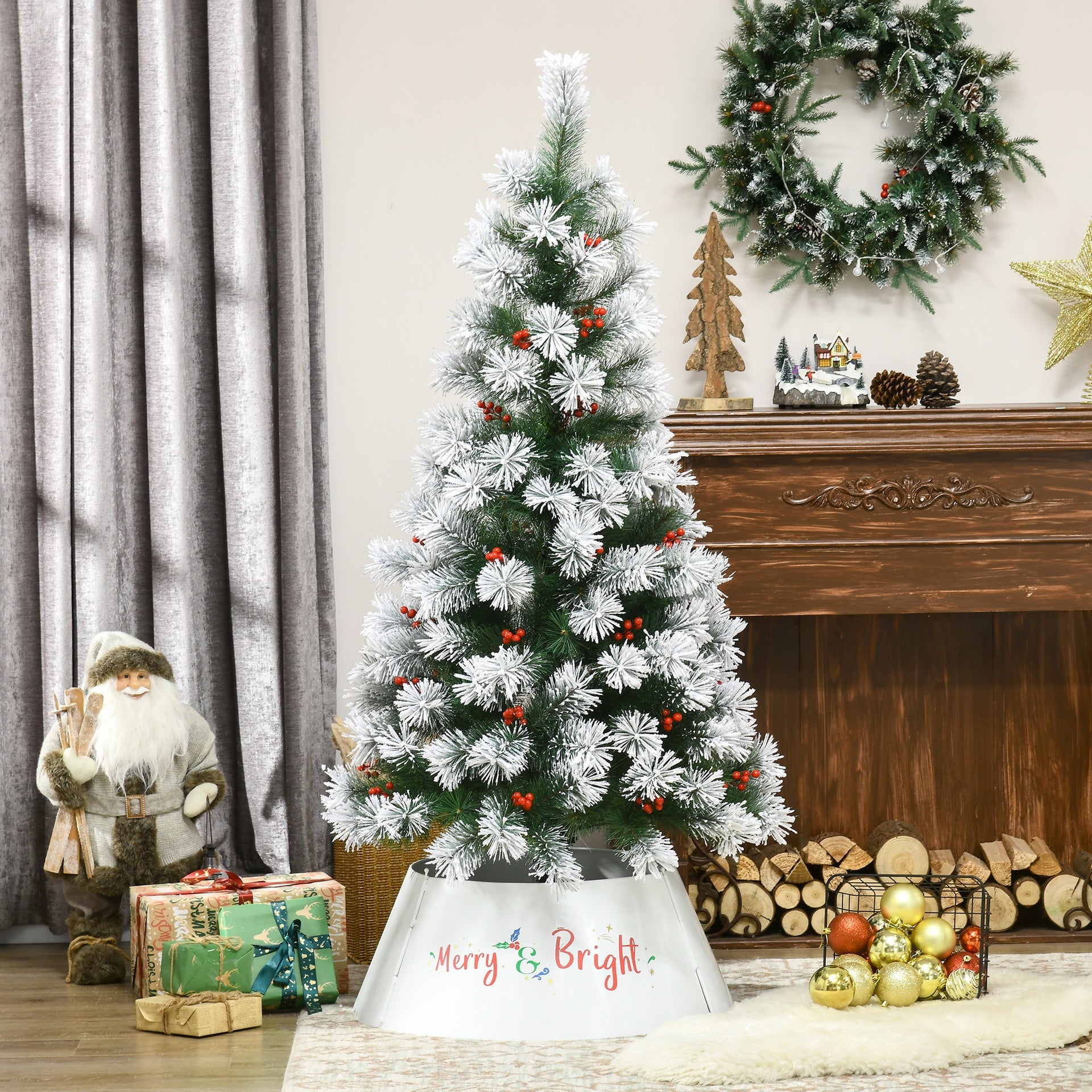 HOMCOM Christmas Tree Collar, Steel Tree Ring Skirt, Home Xmas Decoration for Christmas Tree, 26" x 26" x 11", Cream White