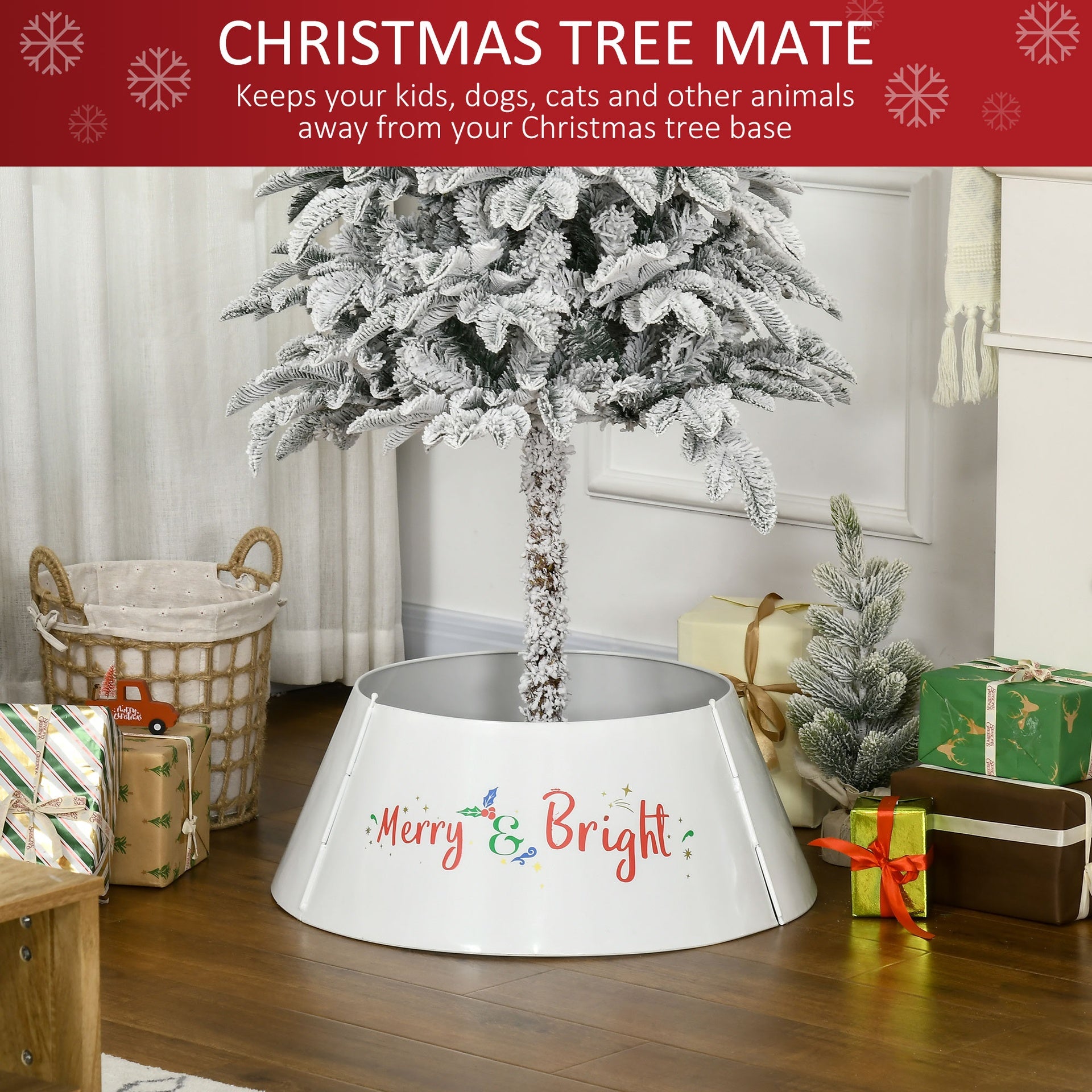 HOMCOM Christmas Tree Collar, Steel Tree Ring Skirt, Home Xmas Decoration for Christmas Tree, 26" x 26" x 11", Cream White