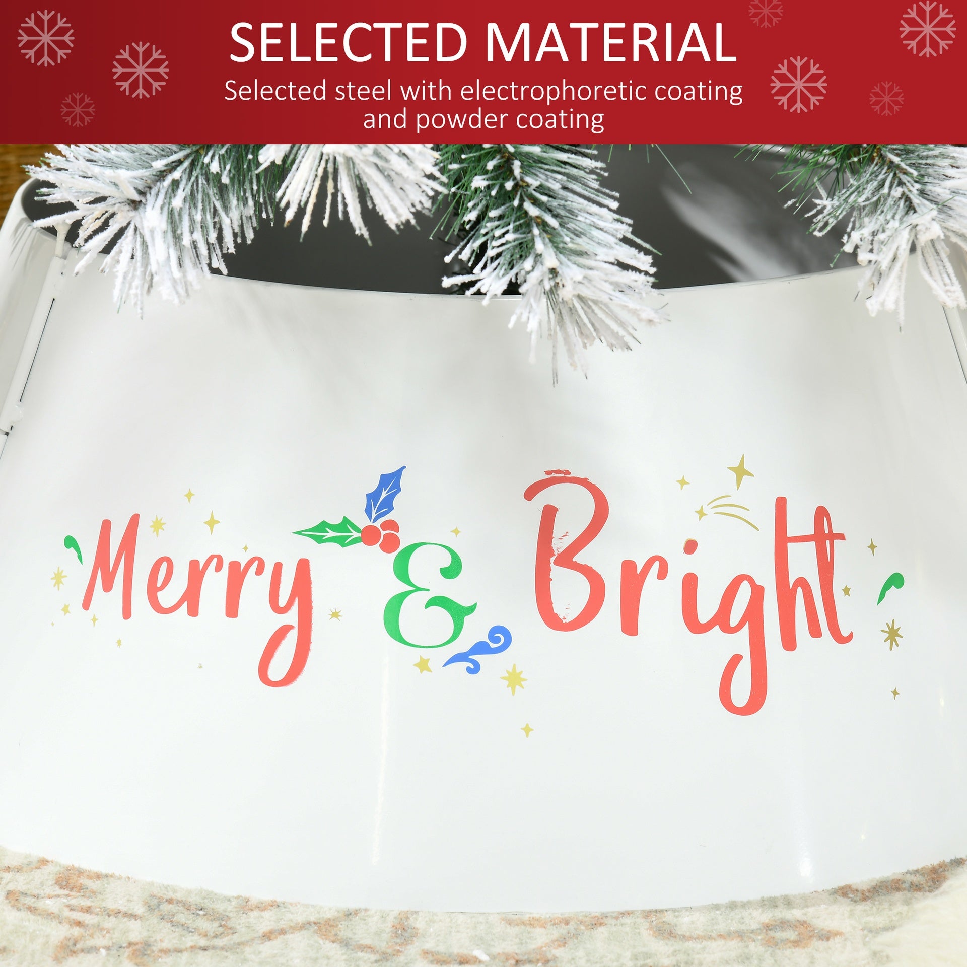 HOMCOM Christmas Tree Collar, Steel Tree Ring Skirt, Home Xmas Decoration for Christmas Tree, 26" x 26" x 11", Cream White