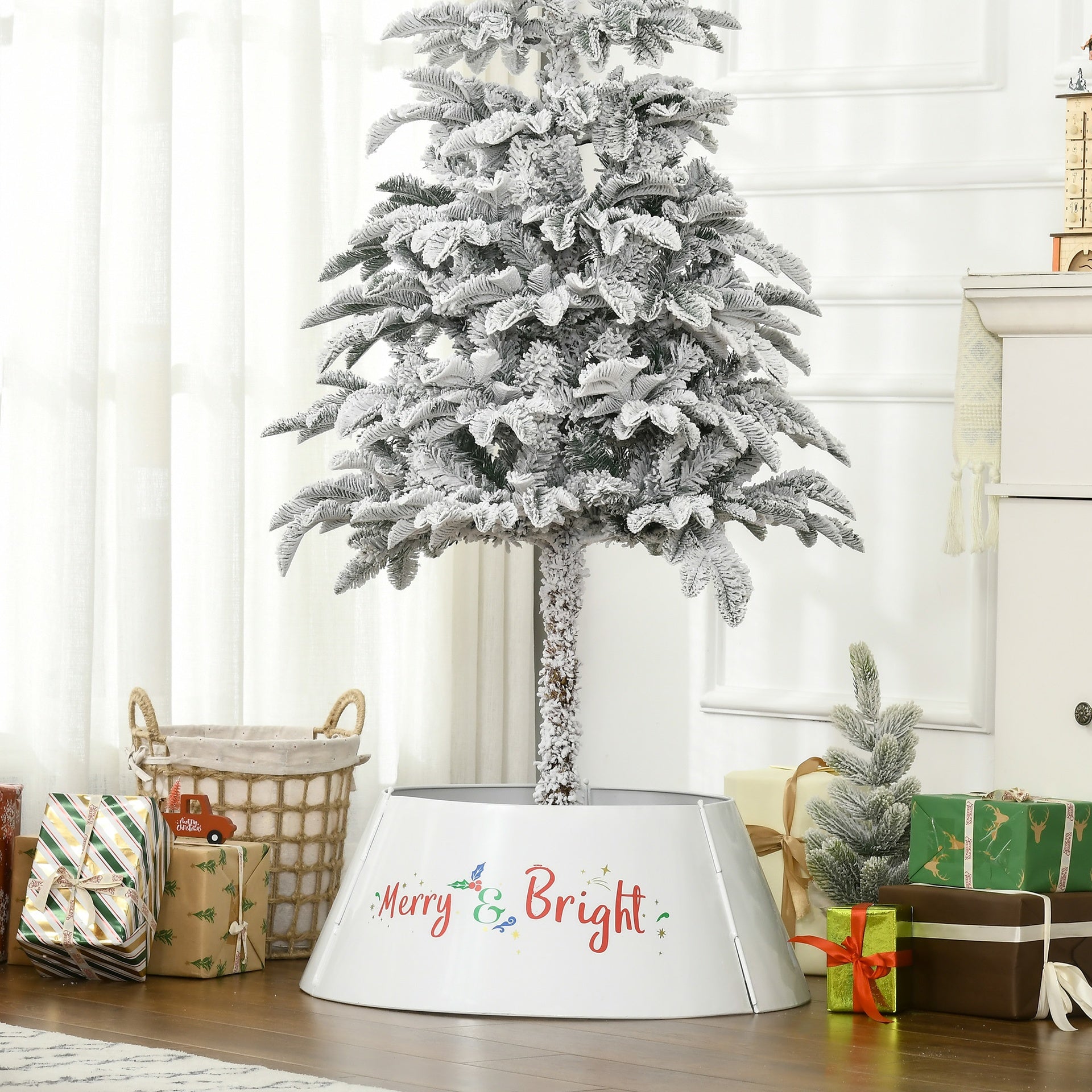 HOMCOM Christmas Tree Collar, Steel Tree Ring Skirt, Home Xmas Decoration for Christmas Tree, 26" x 26" x 11", Cream White