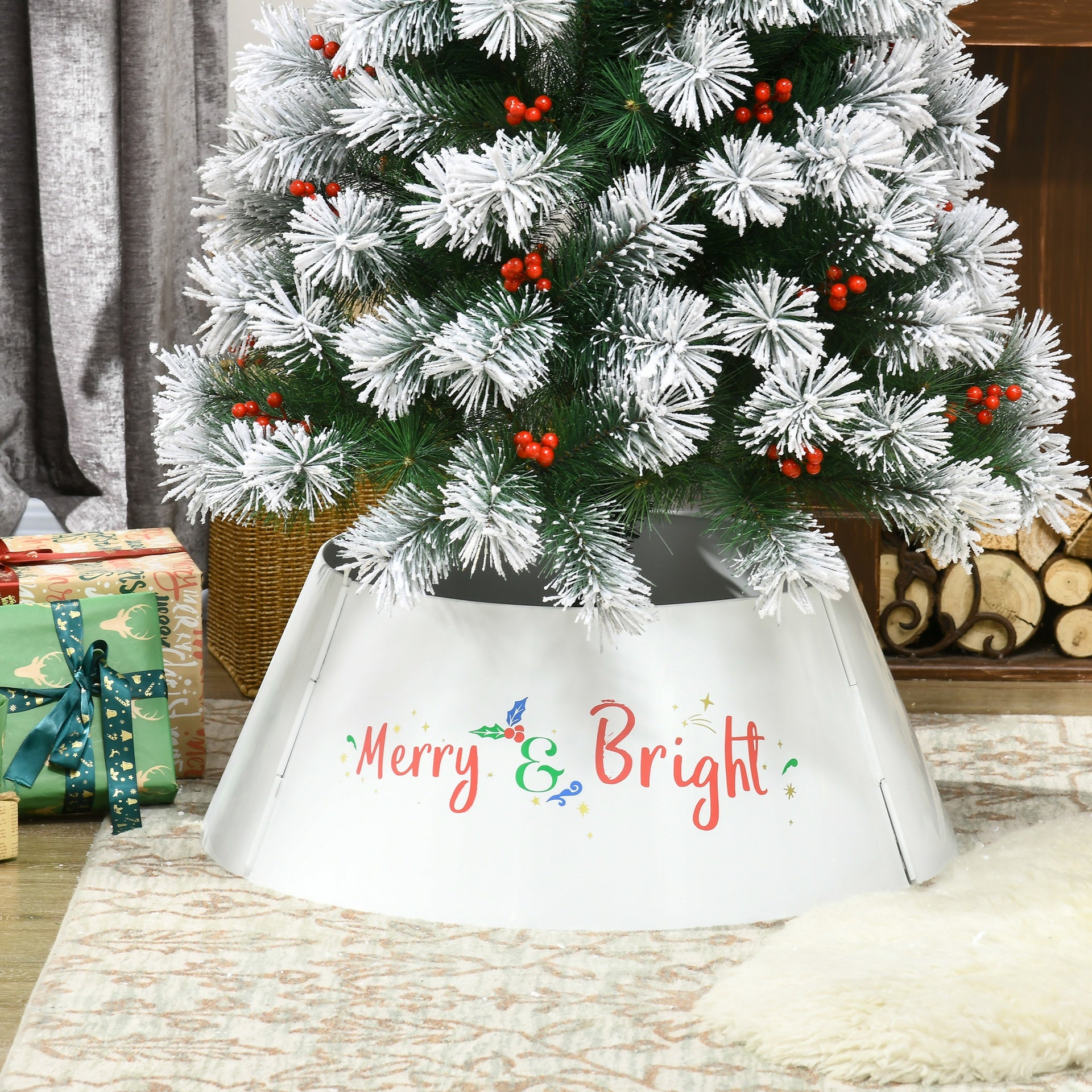 HOMCOM Christmas Tree Collar, Steel Tree Ring Skirt, Home Xmas Decoration for Christmas Tree, 26" x 26" x 11", Cream White