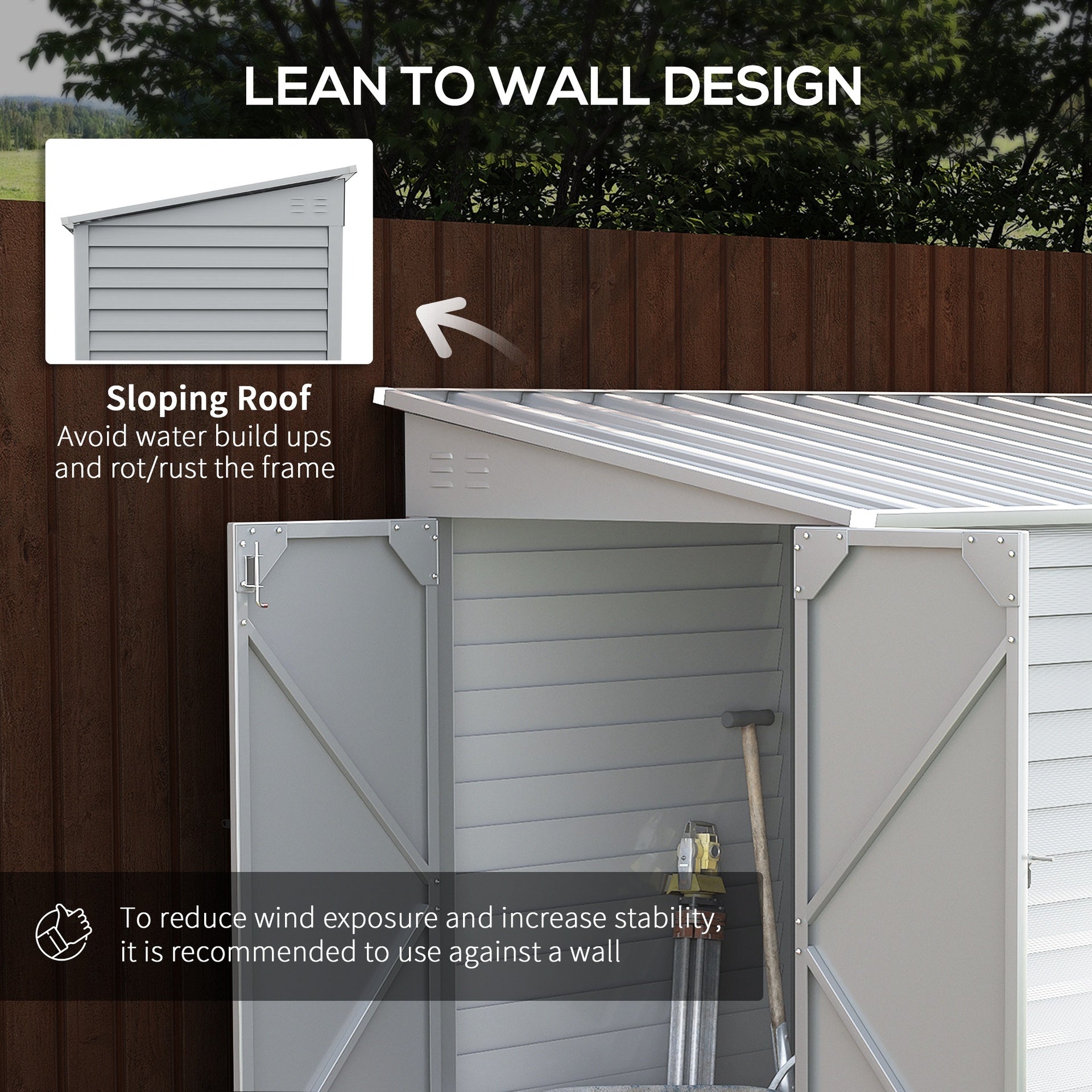Outsunny Garden Shed 4.6ft x 9ft Lockable for Lawn Mower Garden Yard, White