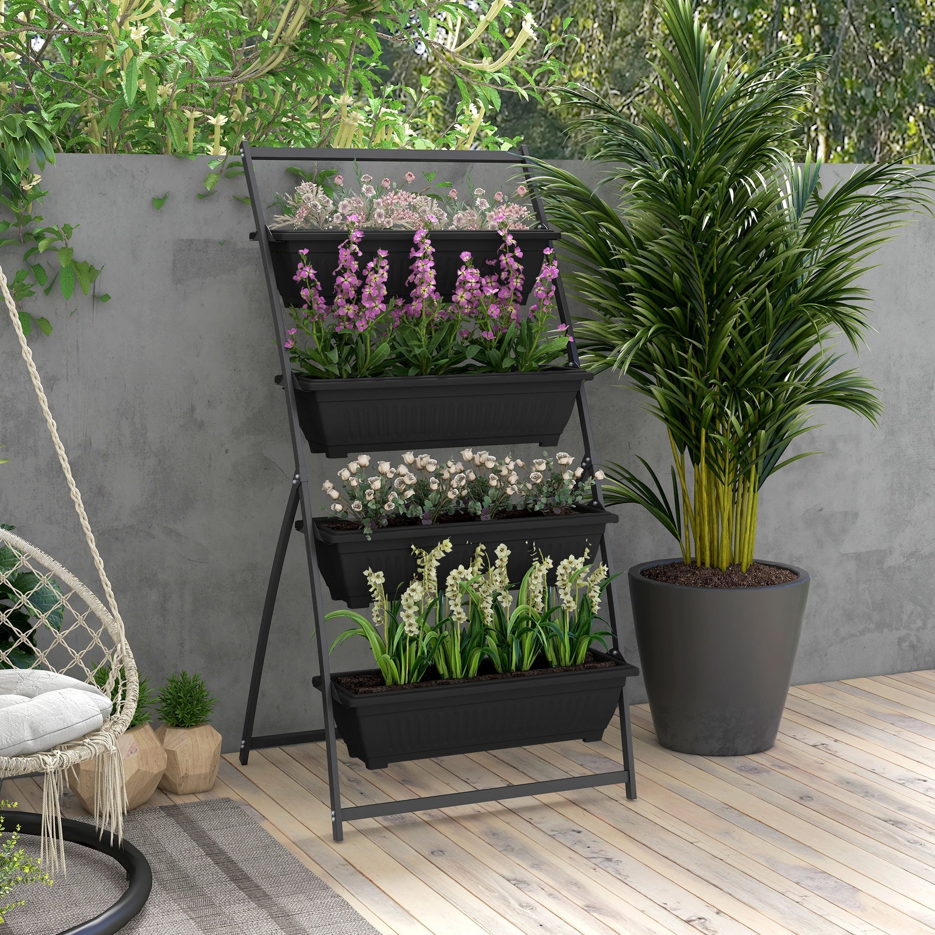 Outsunny 4-Tier Vertical Raised Garden Planter with 4 Boxes, Outdoor Plant Stand Grow Container for Vegetable & Flowers, Black