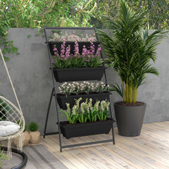 Outsunny 4-Tier Vertical Raised Garden Planter with 4 Boxes, Outdoor Plant Stand Grow Container for Vegetable & Flowers, Black