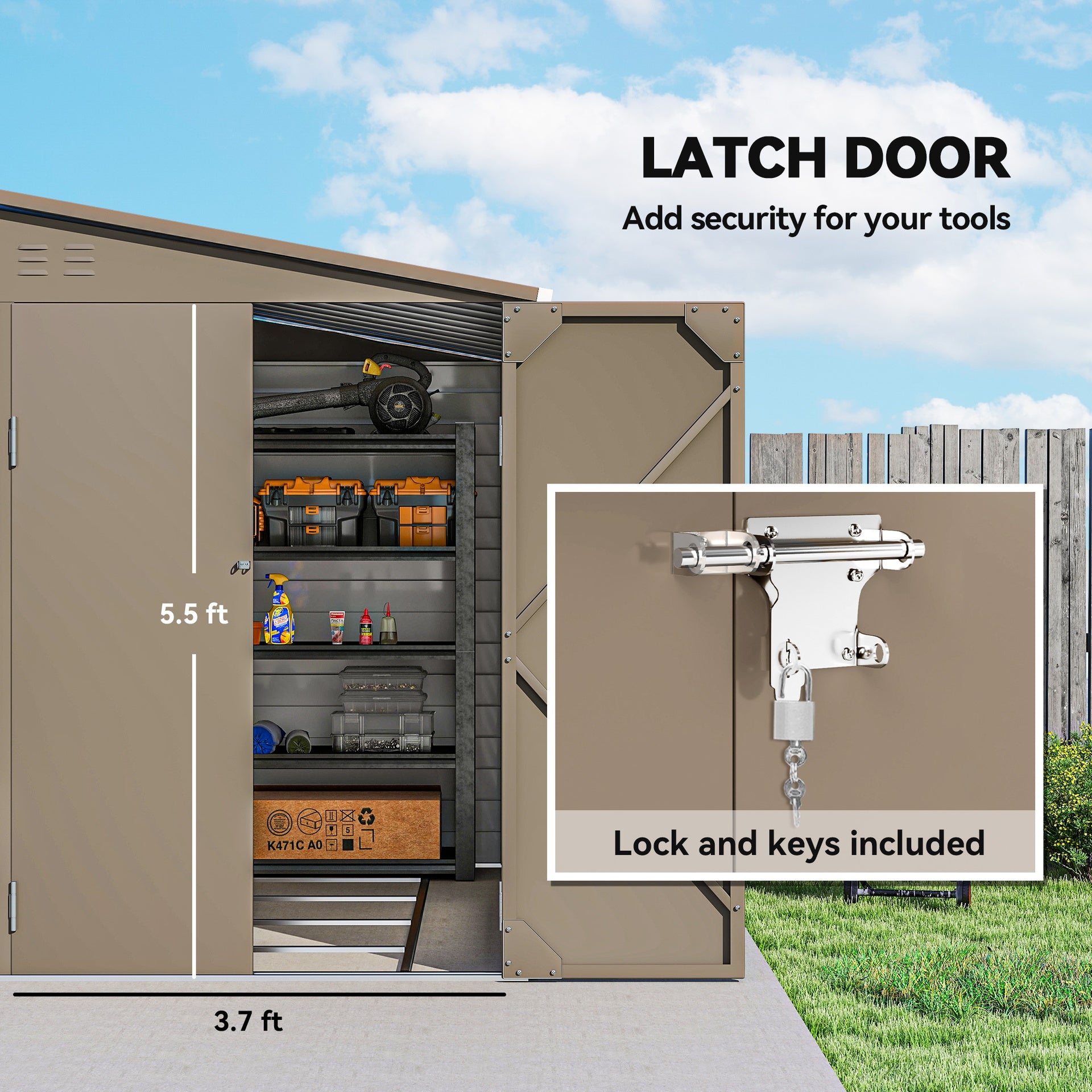 Outsunny 4.6' x 9' Outdoor Storage Shed, Lean to Metal Shed with Foundation Kit, Lockable Doors and Gloves for Patio, Lawn, Brown