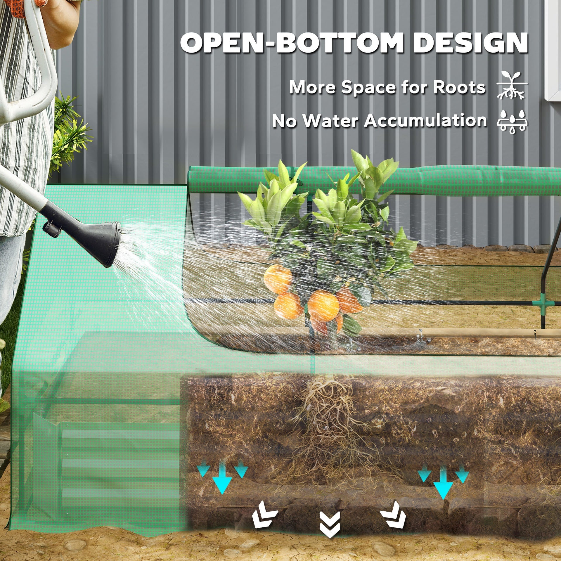 Outsunny 8.6 x 3 x 1ft Metal Planter Box with Mini Greenhouse, Galvanized Raised Garden Bed with Cover for Herbs and Vegetables, Small Greenhouse for Patio Garden Balcony, Green and Silver