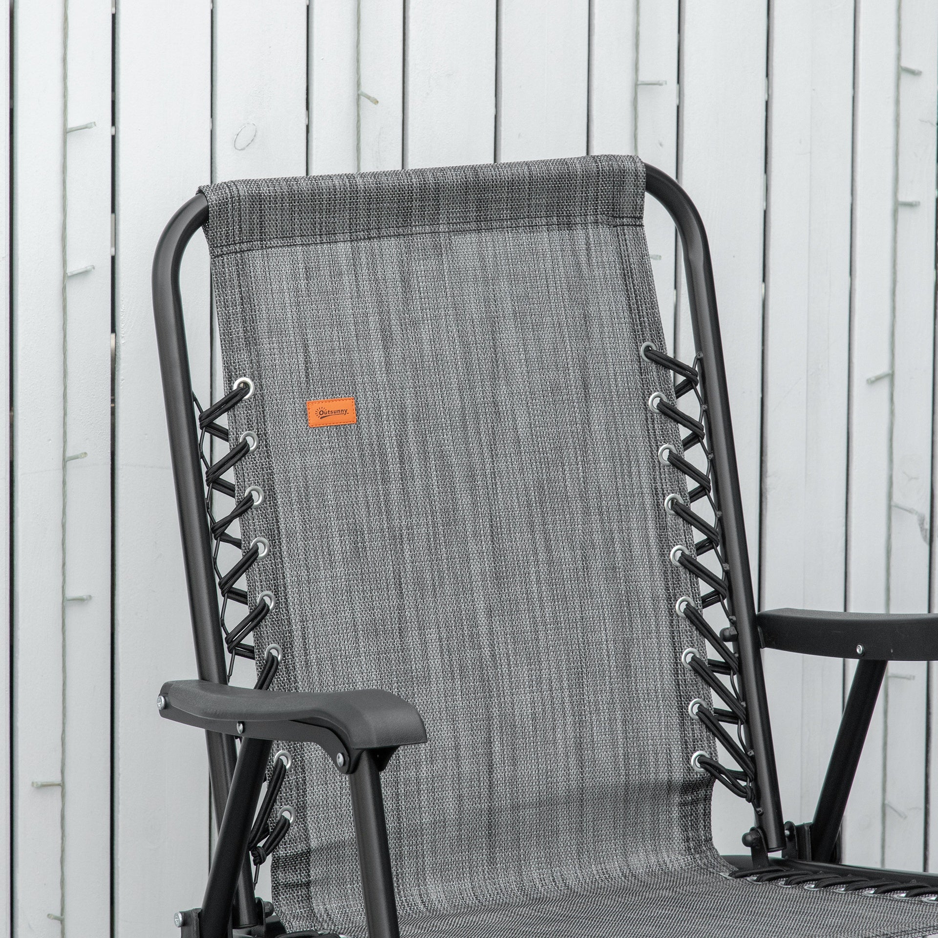Outsunny Patio Folding Chair, Sling Suspension Chair for Deck, Camping, Sports Events, Patio, Beach & Pool, Space Saving, Gray