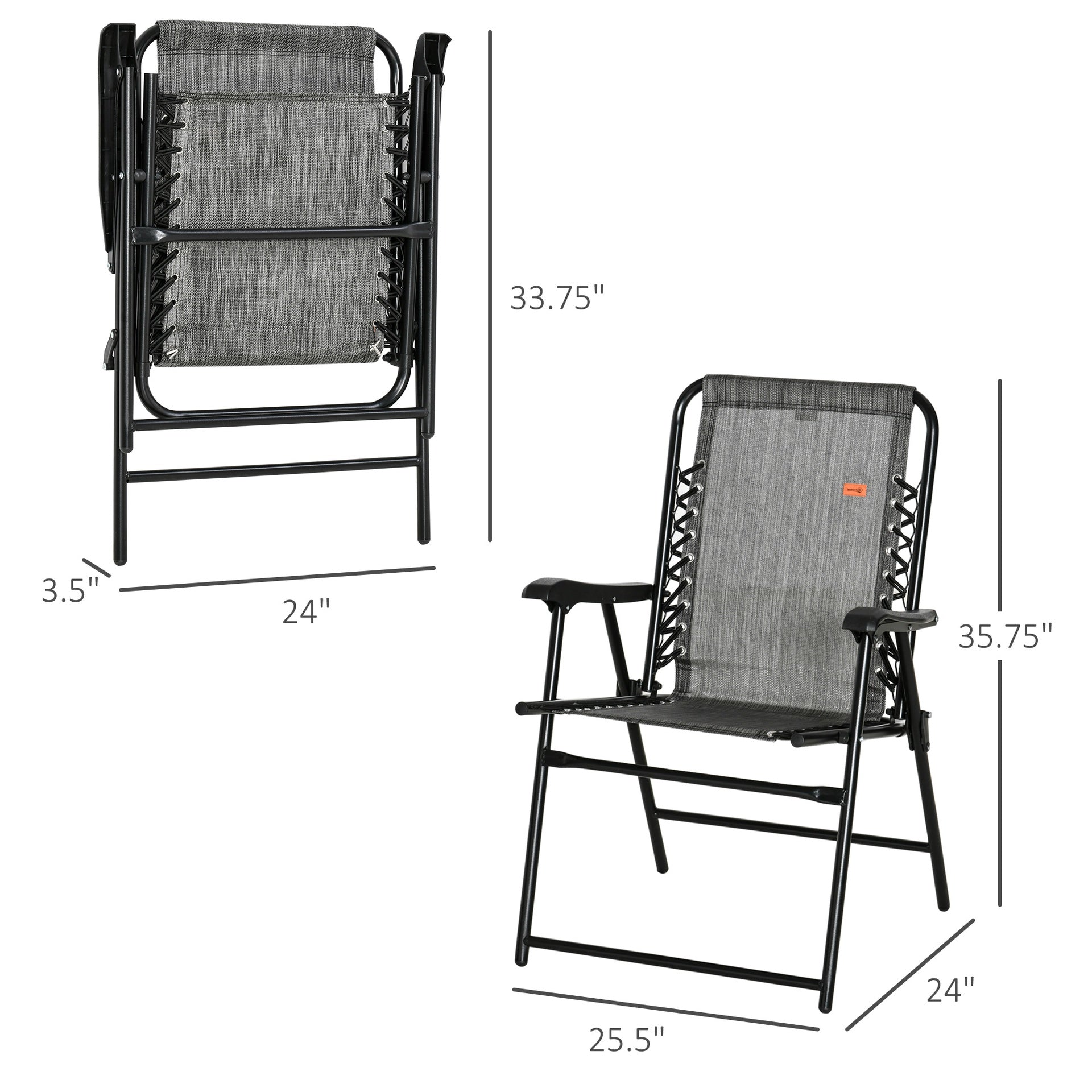 Outsunny Patio Folding Chair, Sling Suspension Chair for Deck, Camping, Sports Events, Patio, Beach & Pool, Space Saving, Gray