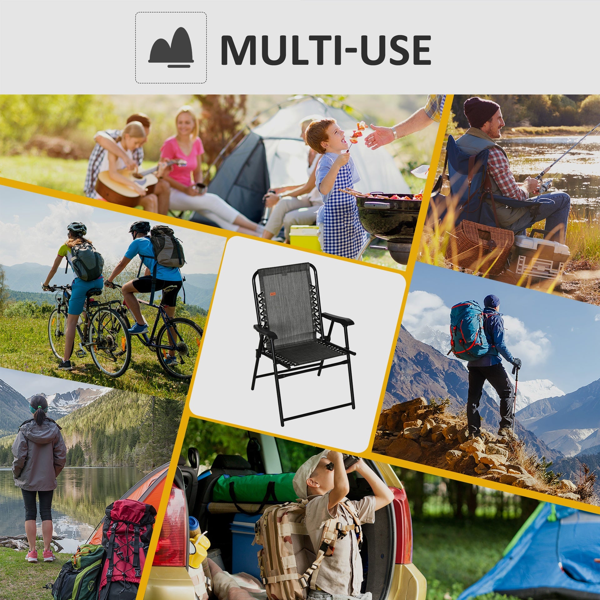 Outsunny Patio Folding Chair, Sling Suspension Chair for Deck, Camping, Sports Events, Patio, Beach & Pool, Space Saving, Gray