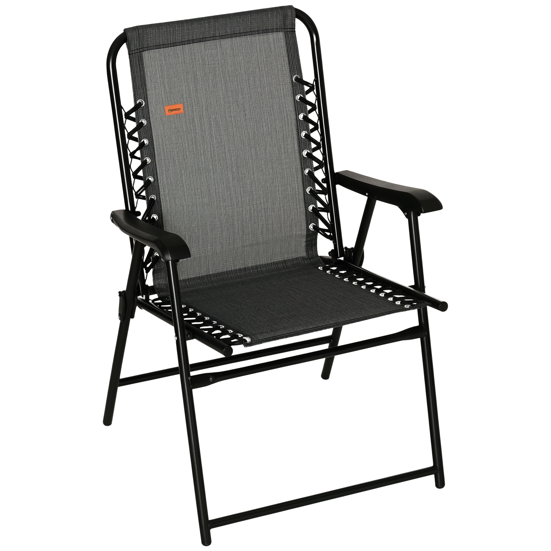 Outsunny Patio Folding Chair, Sling Suspension Chair for Deck, Camping, Sports Events, Patio, Beach & Pool, Space Saving, Gray