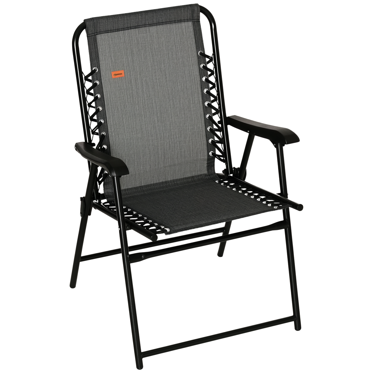 Outsunny Patio Folding Chair, Sling Suspension Chair for Deck, Camping, Sports Events, Patio, Beach & Pool, Space Saving, Gray