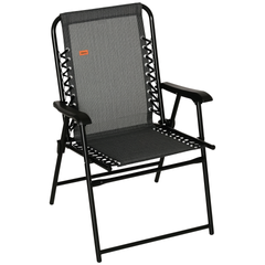 Outsunny Patio Folding Chair, Sling Suspension Chair for Deck, Camping, Sports Events, Patio, Beach & Pool, Space Saving, Gray
