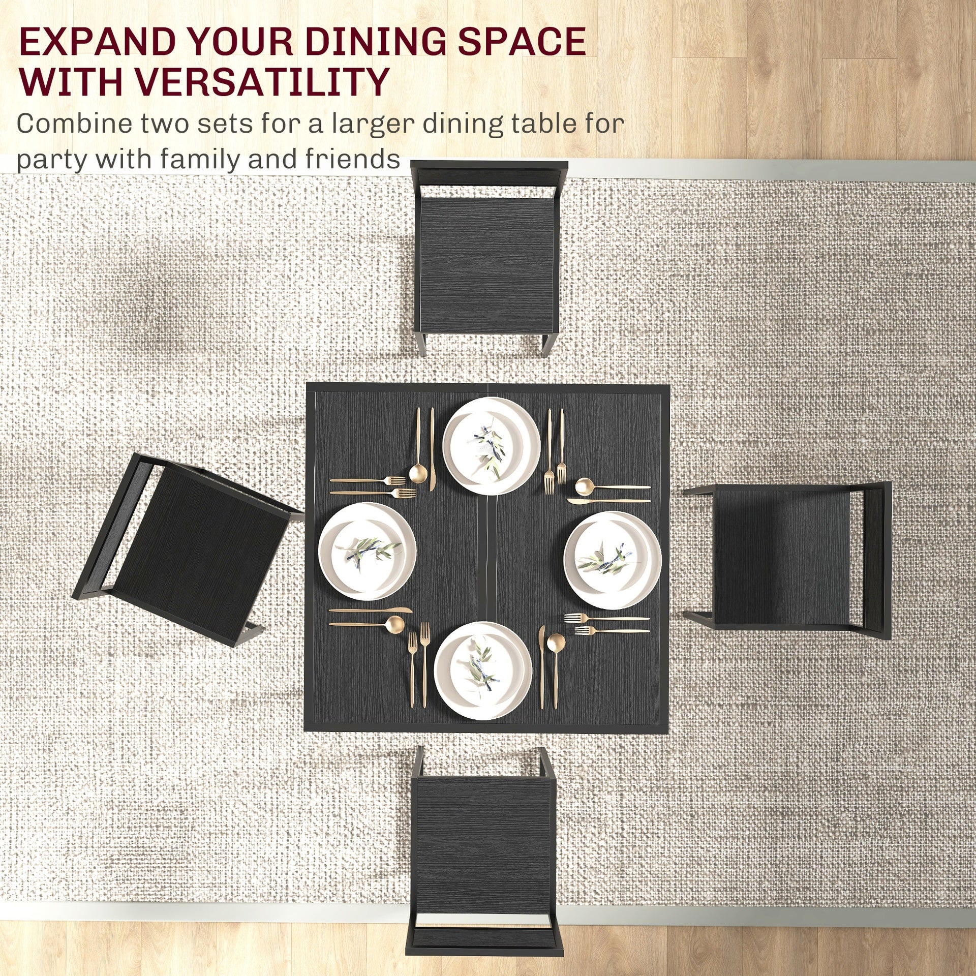 HOMCOM 3-Piece Dining Room Set, Industrial Kitchen Table Set with Rectangular Table and 2 Dining Chairs, Black