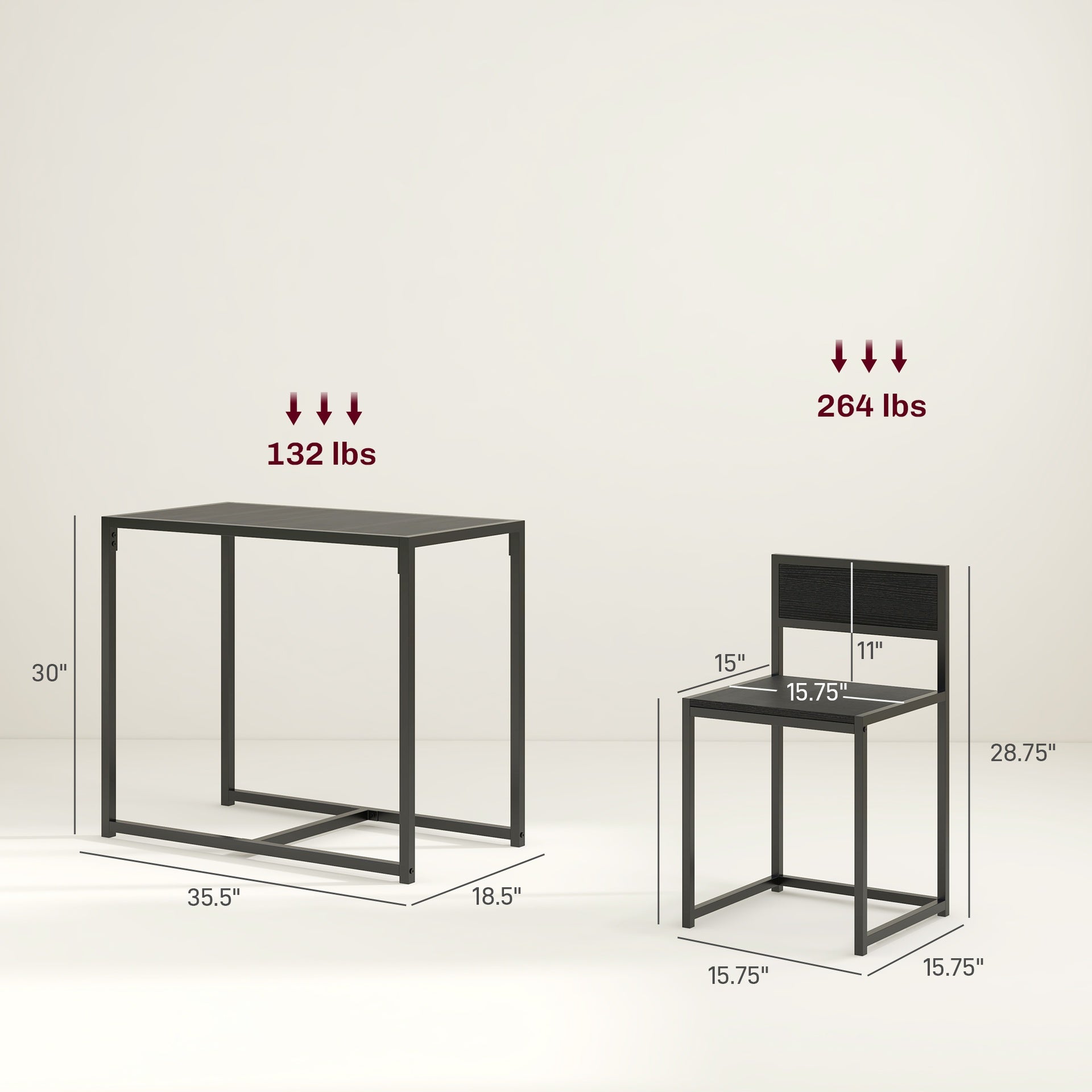 HOMCOM 3-Piece Dining Room Set, Industrial Kitchen Table Set with Rectangular Table and 2 Dining Chairs, Black