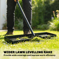 Outsunny Lawn Leveling Rake, 30" x 10" Heavy Duty Yard Leveling Rake with 66.5" Handle for Backyard, Golf Course