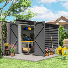 Outsunny 4.6' x 9' Outdoor Storage Shed, Lean to Metal Shed with Foundation Kit, Lockable Doors and Gloves for Patio, Lawn, Dark Gray