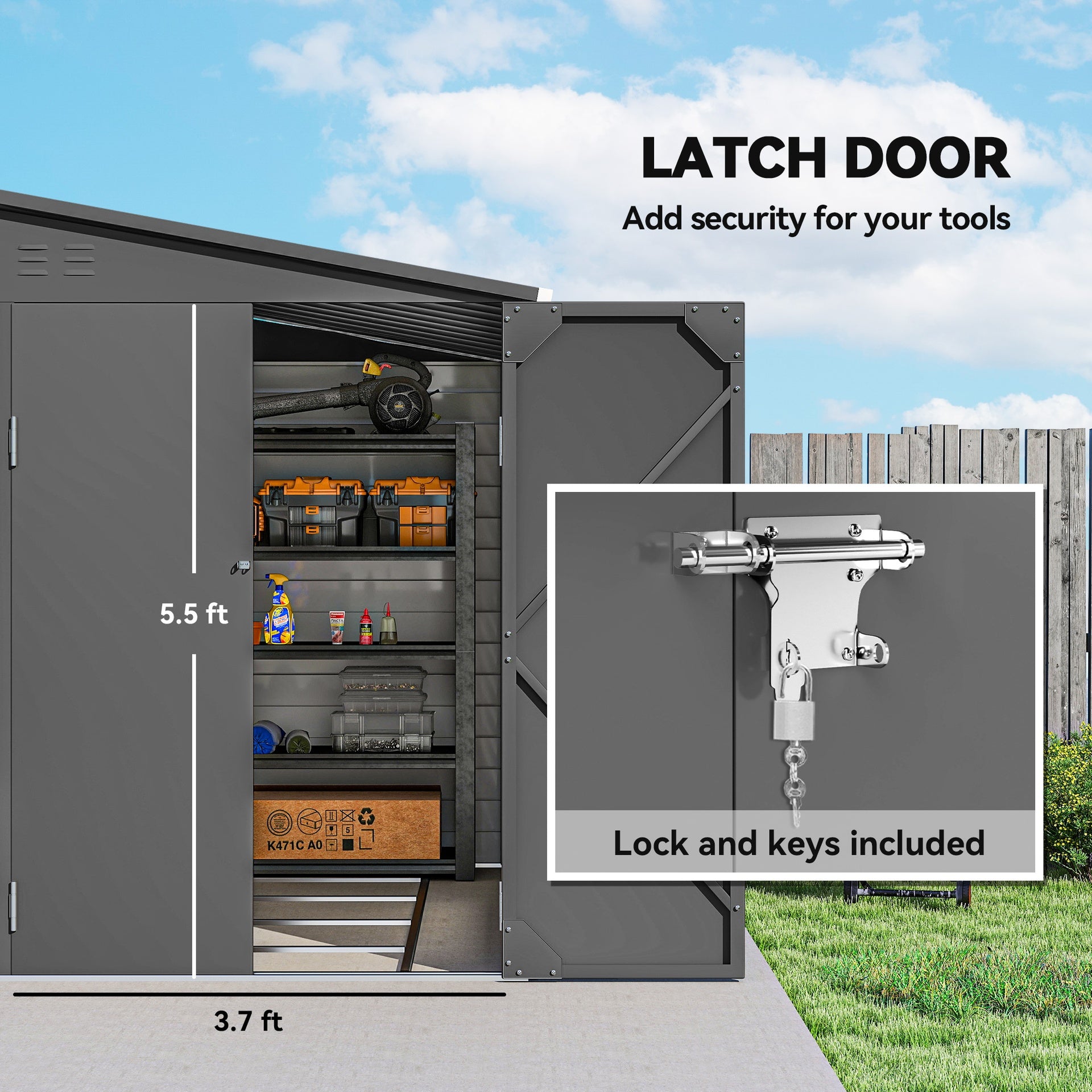 Outsunny 4.6' x 9' Outdoor Storage Shed, Lean to Metal Shed with Foundation Kit, Lockable Doors and Gloves for Patio, Lawn, Dark Gray