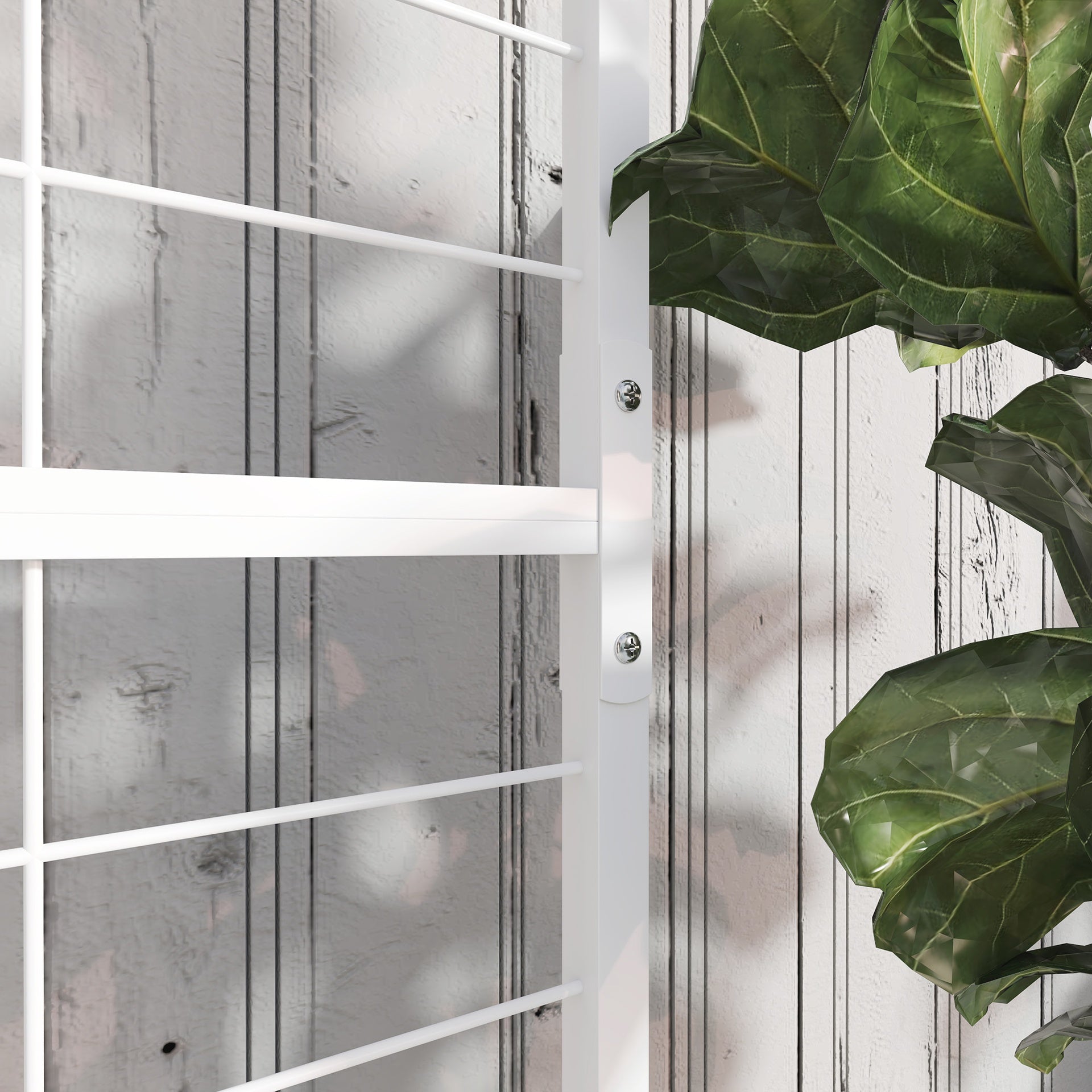 Outsunny Metal Tall Plant Stand with Trellis and Hanging Bar, Plant Holder for Indoor Outdoor Use, 35" x 12.8" x 74", White