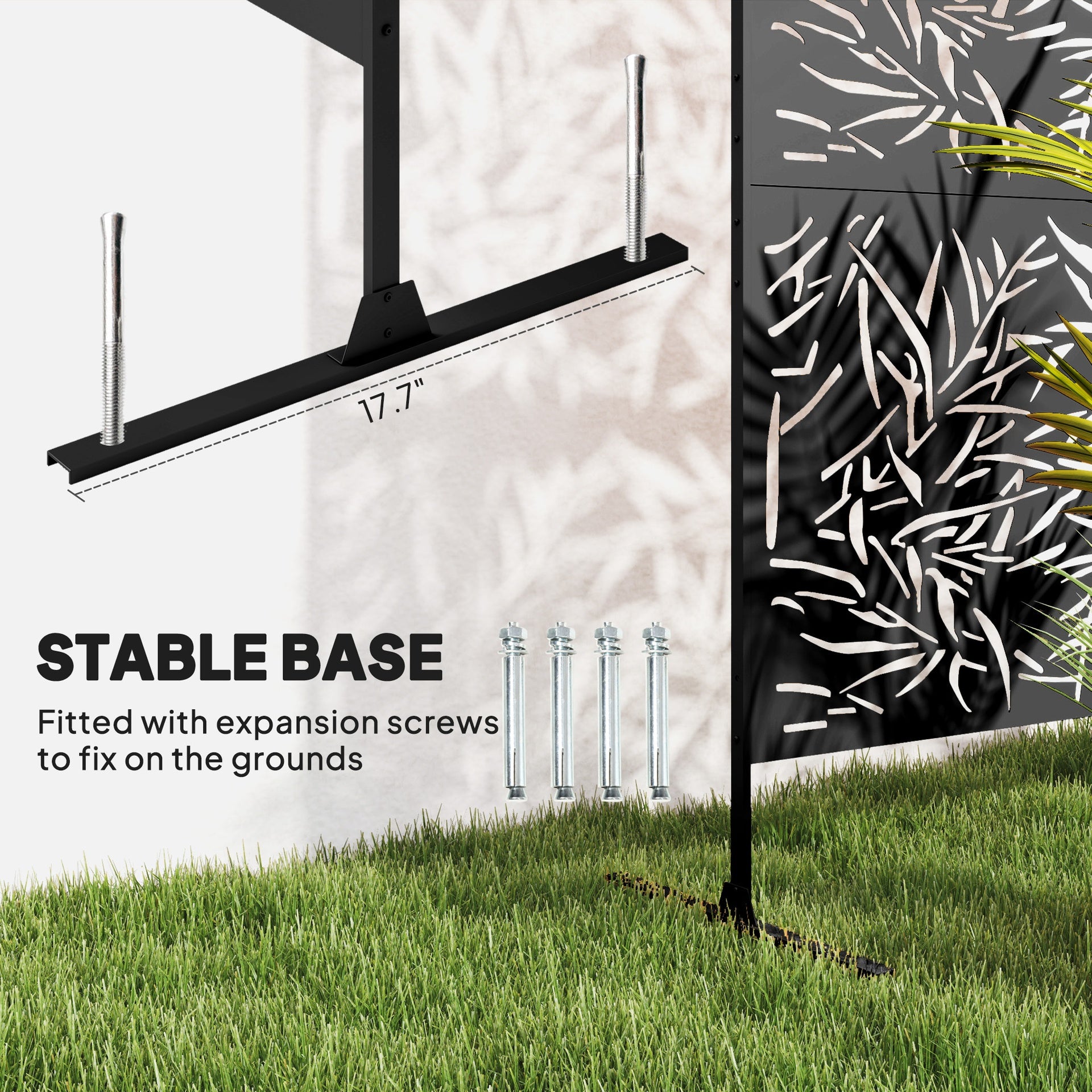 Outsunny Decorative Privacy Fence Screen, Metal Outdoor Privacy Screen Climbing Plant Trellis with Stand, Bamboo Black