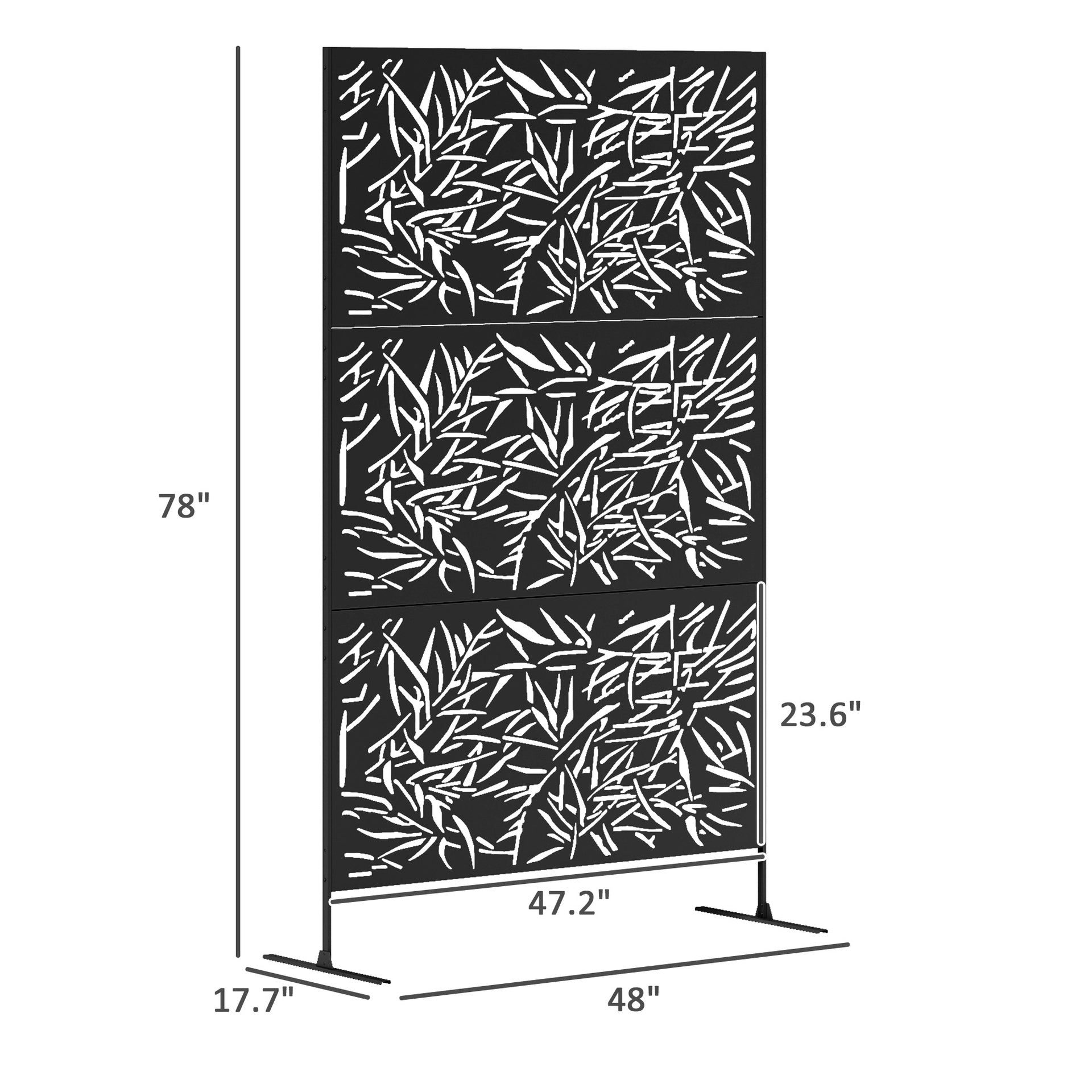 Outsunny Decorative Privacy Fence Screen, Metal Outdoor Privacy Screen Climbing Plant Trellis with Stand, Bamboo Black