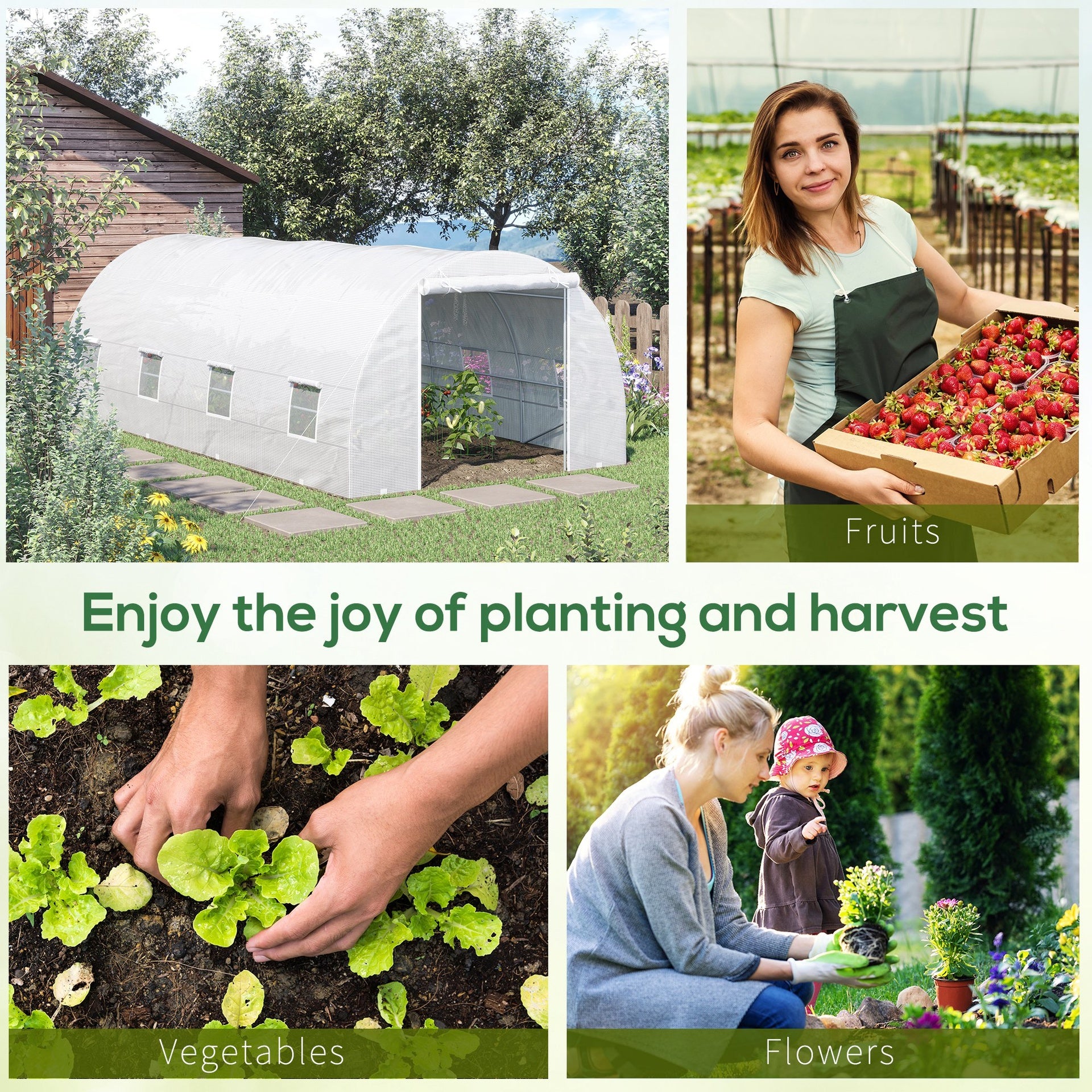 Outsunny 20' x 10' x 7' Walk-In Tunnel Greenhouse with Zippered Door & 8 Mesh Windows, Large Garden Green House Kit, Galvanized Steel Frame, White