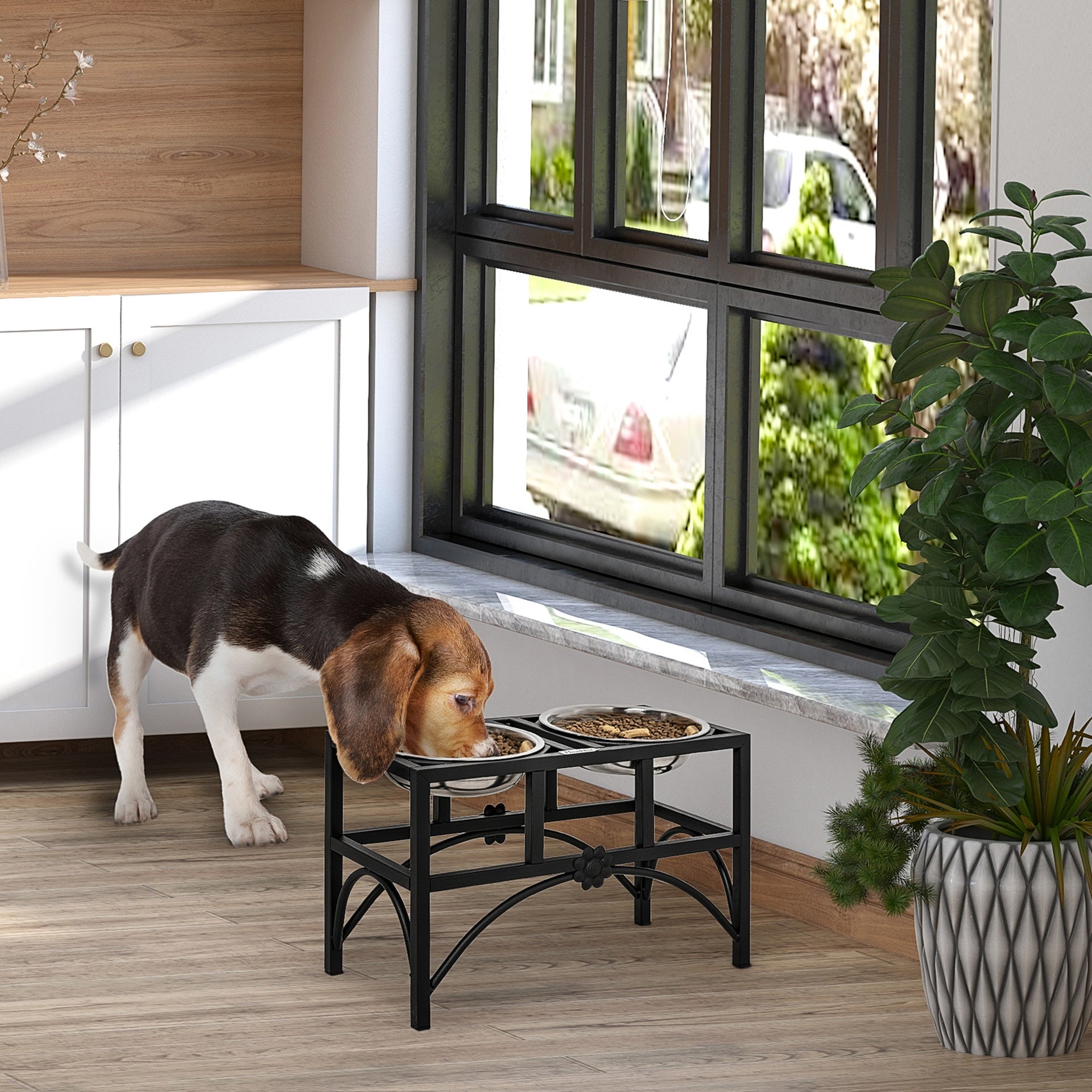 PawHut 17" Double Stainless Steel Heavy Duty Dog Food Bowl Elevated Pet Feeding Station